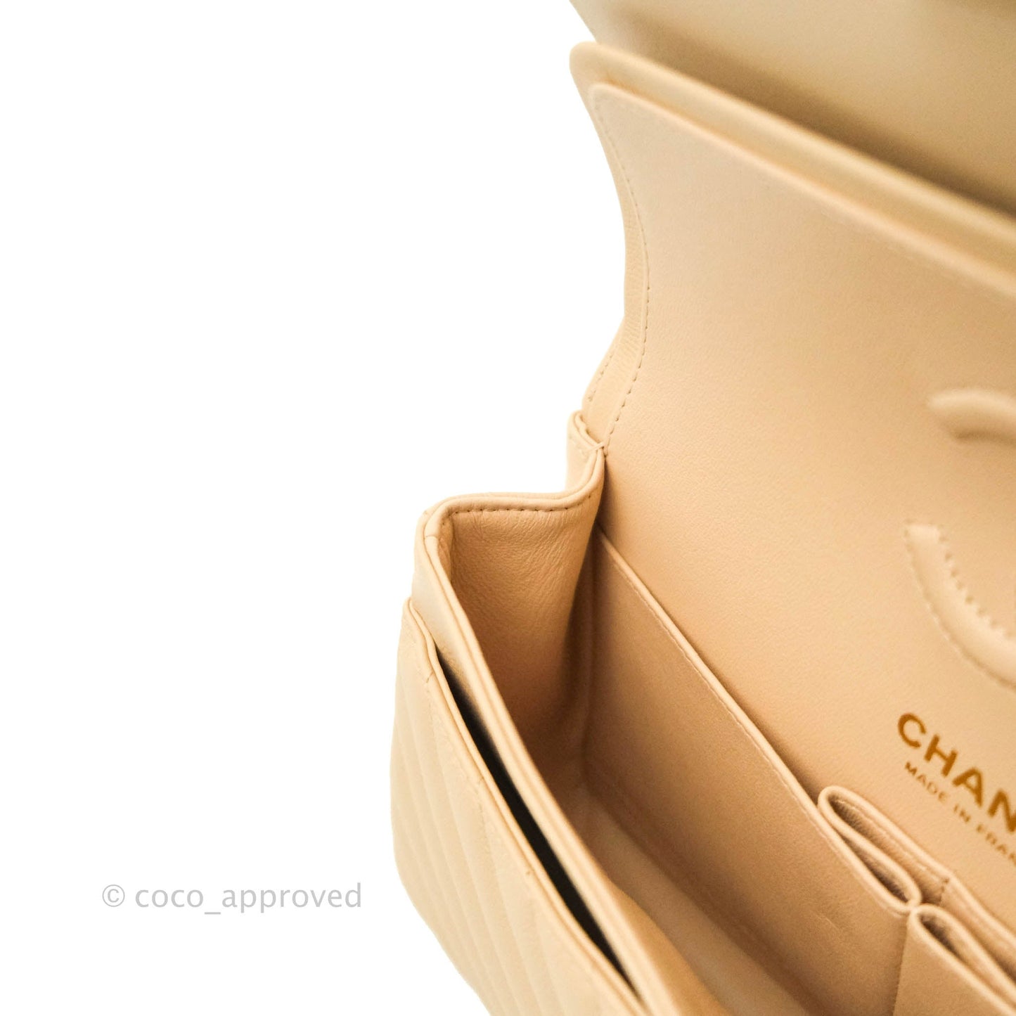 Chanel Classic S/M Small Double Flap Chevron Beige Caviar Gold Hardware