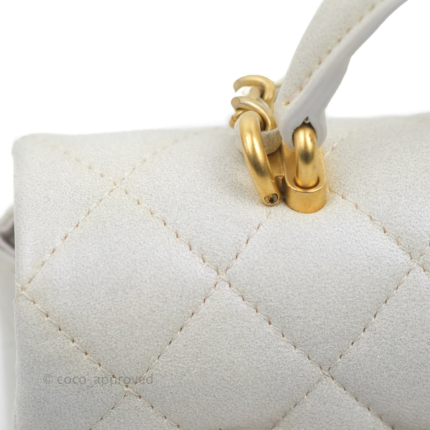 Chanel Top Handle Mini Rectangular Flap Bag Iridescent White Lambskin Aged Gold Hardware