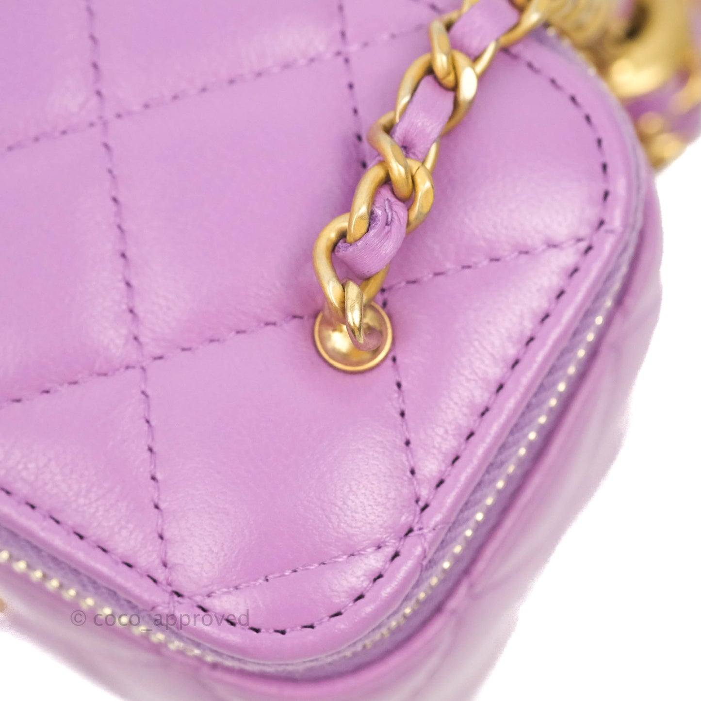 Chanel Classic Mini Pearl Crush Vanity With Chain Purple Lambskin Aged Gold Hardware