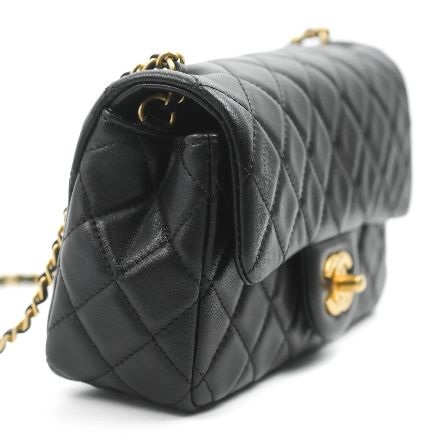 Chanel Mini Rectangular Pearl Crush Quilted Black Lambskin Aged Gold Hardware