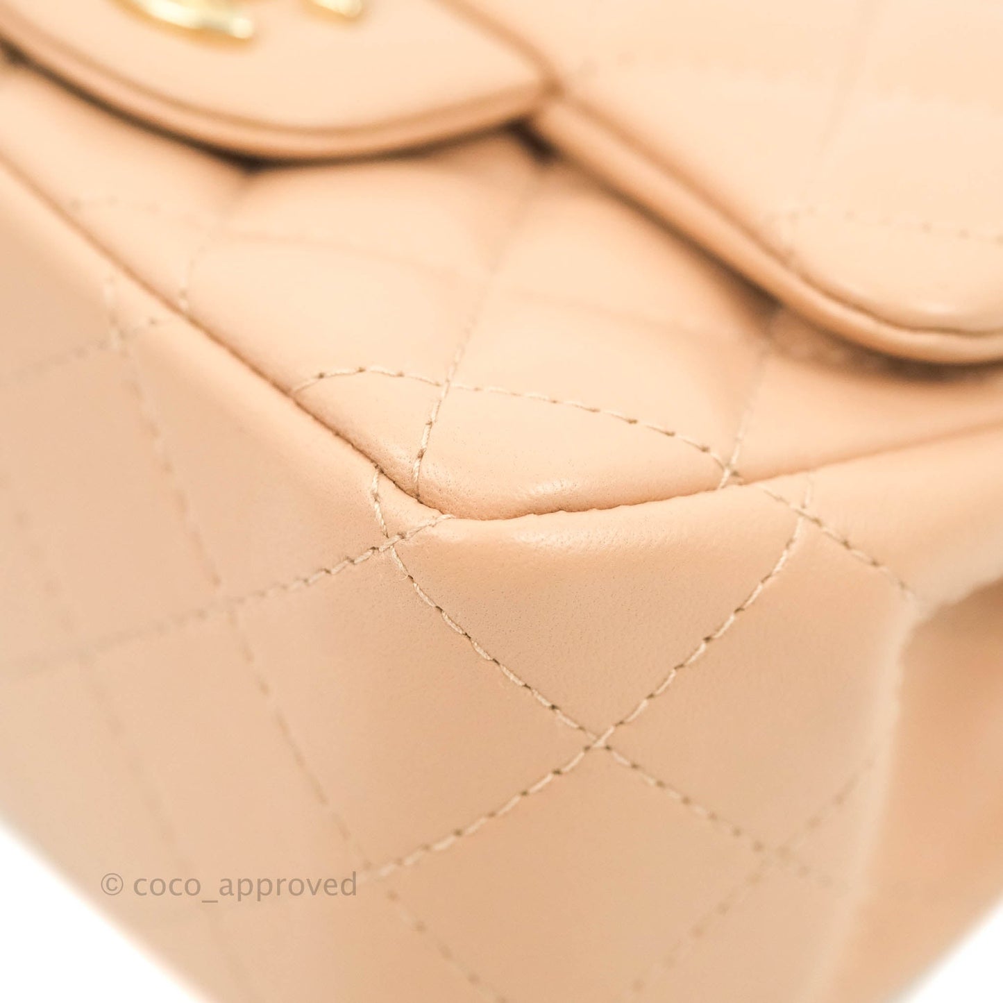 Chanel Mini Square Beige Lambskin Gold Hardware 21A