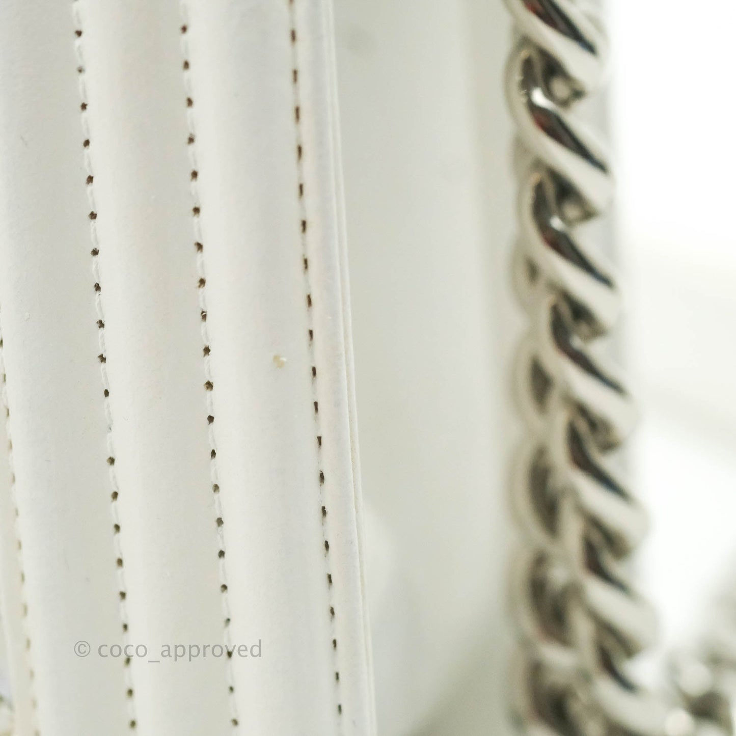 Chanel Quilted Medium Boy Flap Iridescent Chevron White Lambskin Silver Hardware