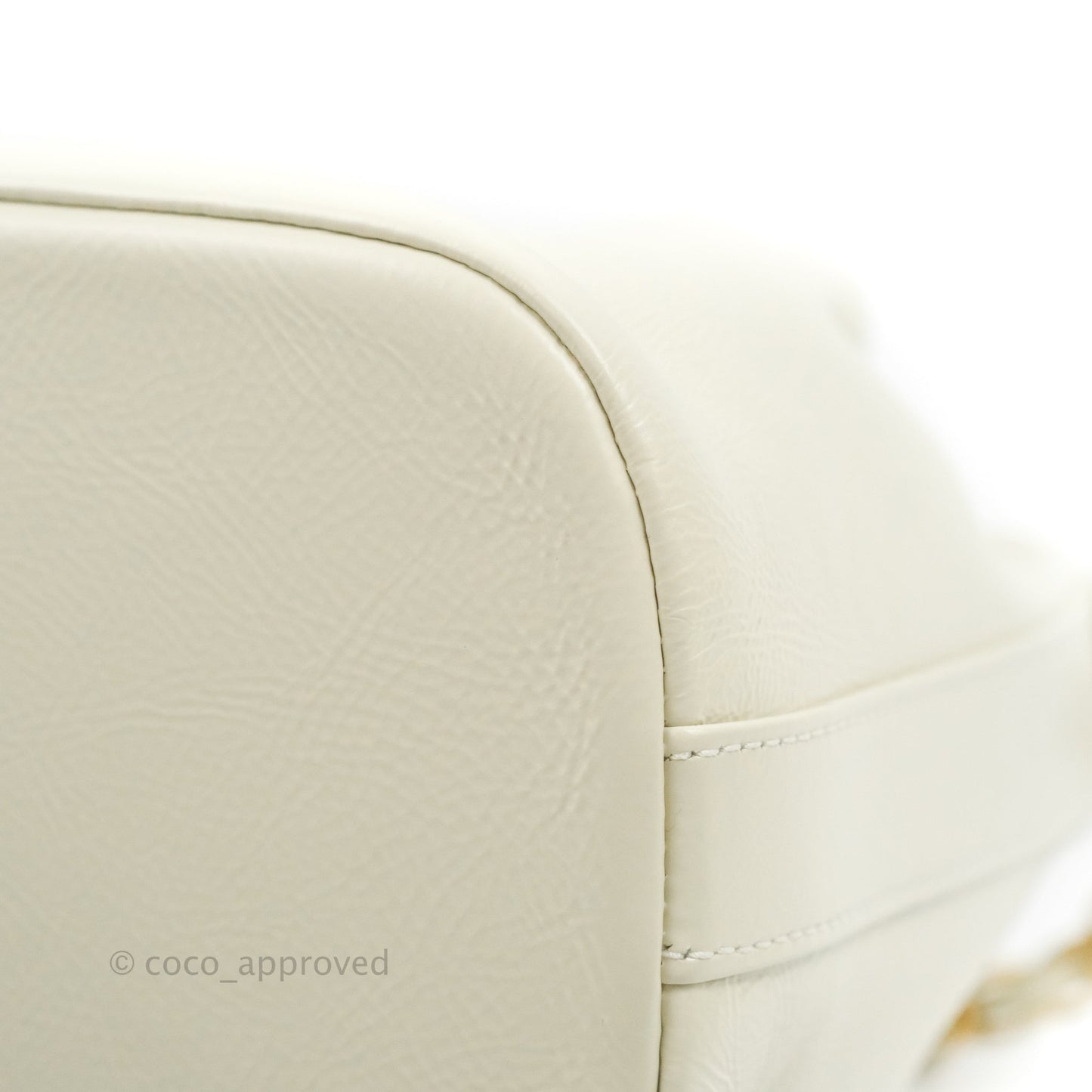 Chanel CC Small Drawstring Bucket Bag White Calfskin Aged Gold Hardware