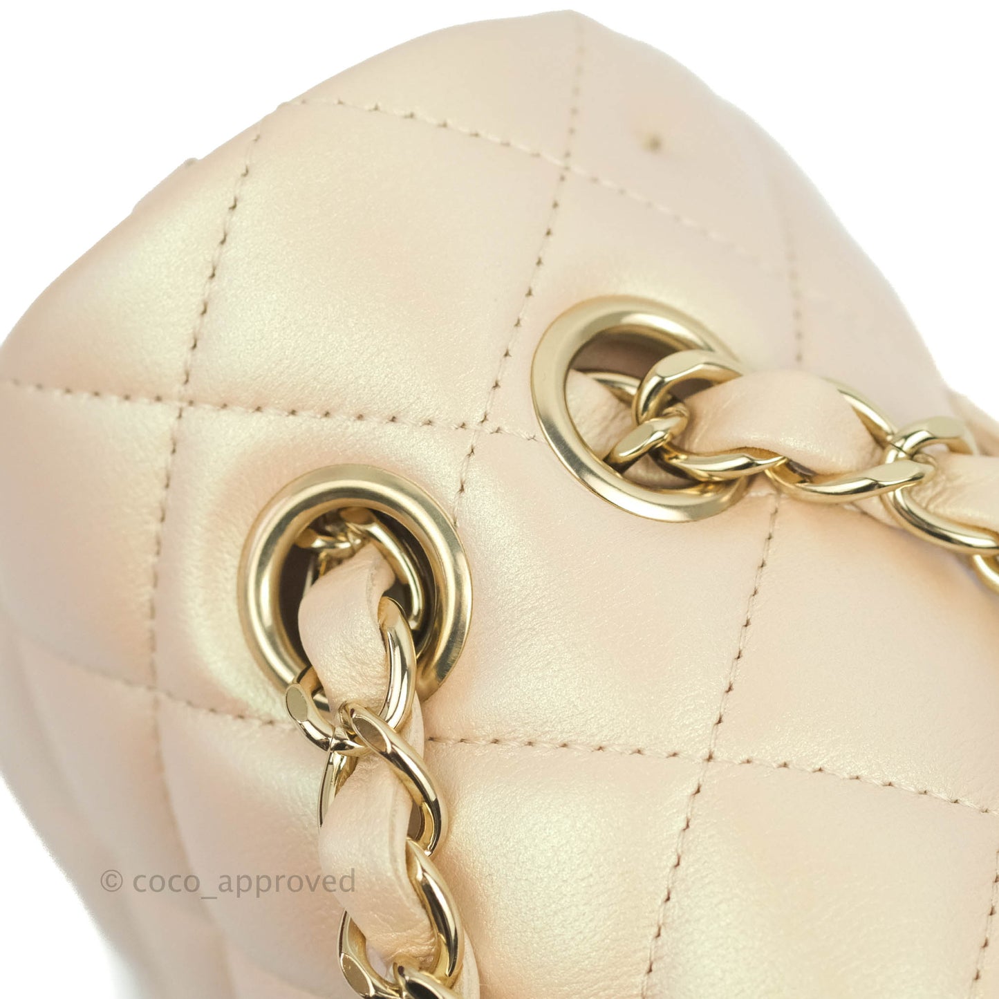 Chanel Classic M/L Medium Double Flap Iridescent Beige Calfskin Gold Hardware 21S