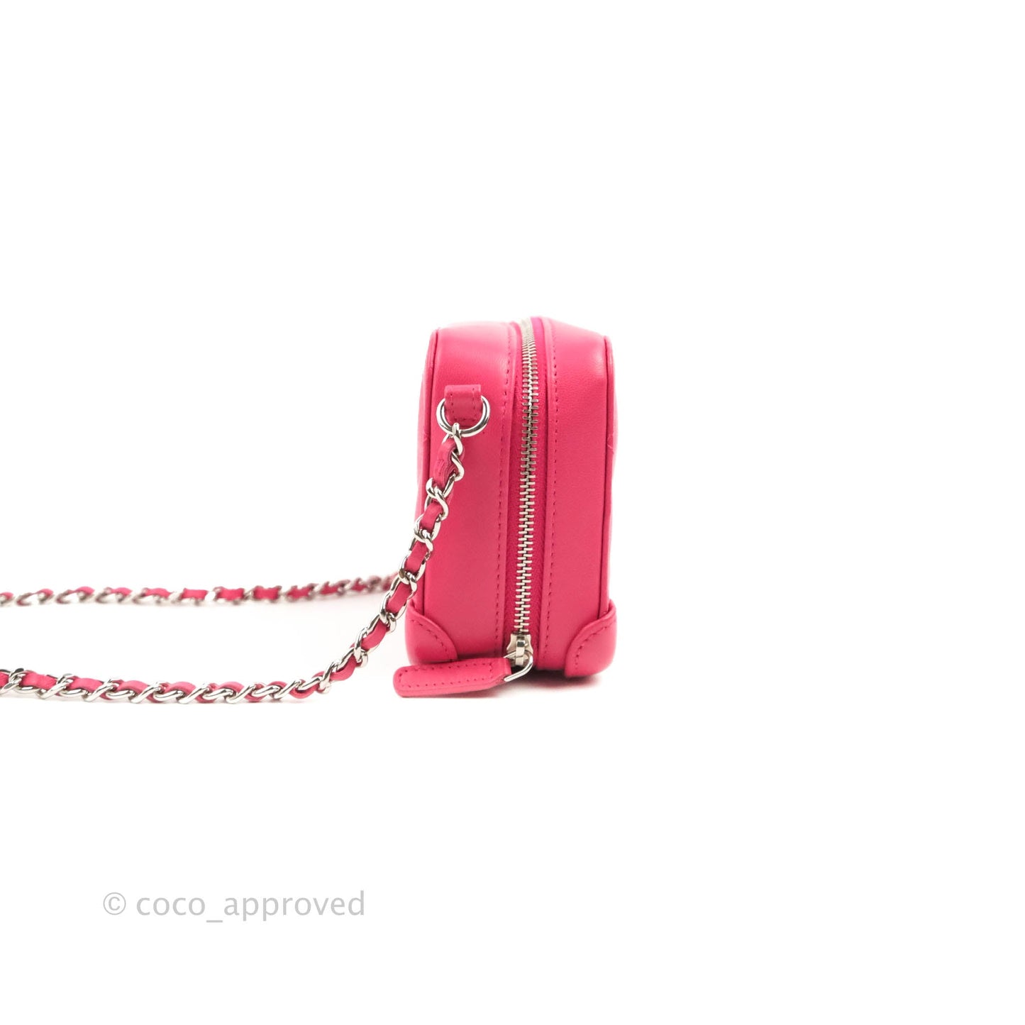 Chanel Mini Quilted Camera Case Pink Lambskin Silver Hardware