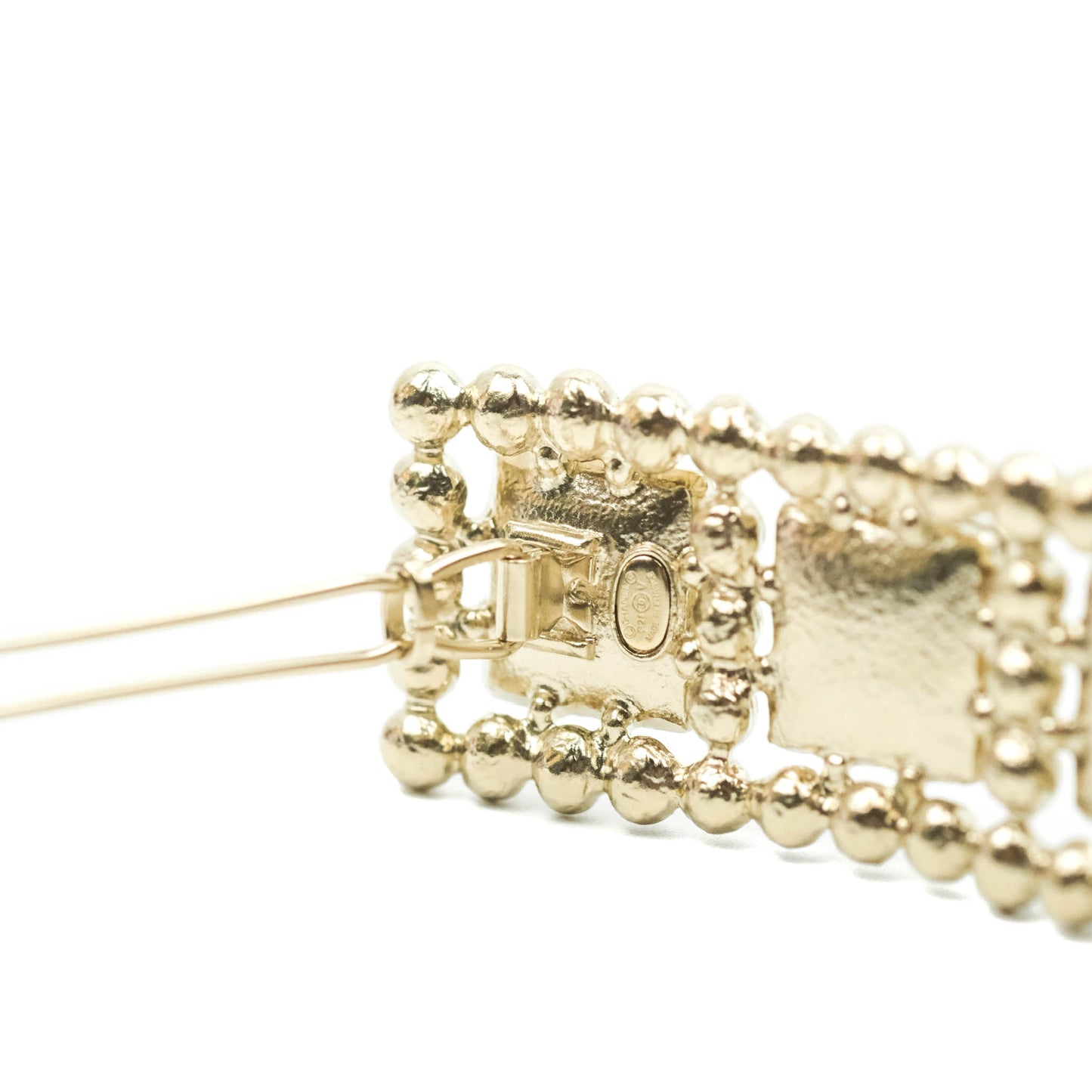 Chanel CC Pearl Grey Resin Hair Clip Gold Tone 21V