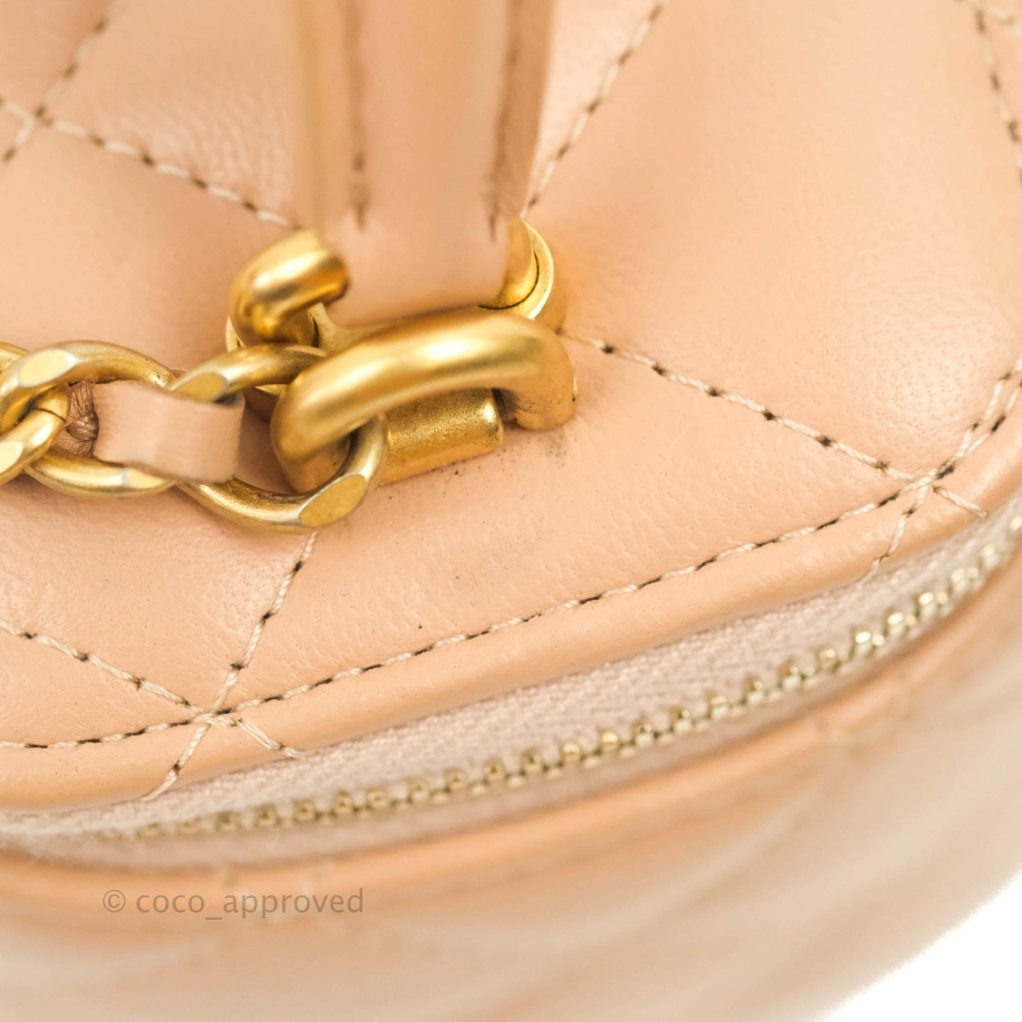 Chanel Mini Top Handle Vanity With Chain Beige Lambskin Aged Gold Hardware