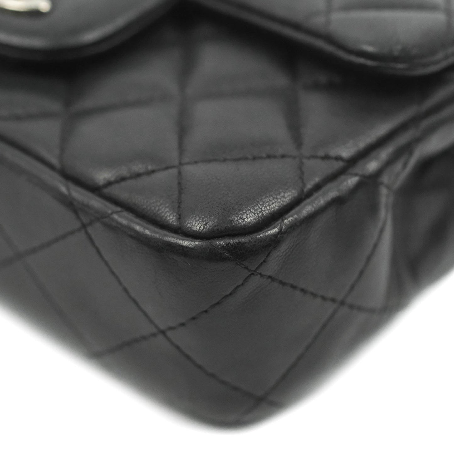 Chanel Quilted Extra Mini Rectangular Flap Black Lambskin Silver Hardware