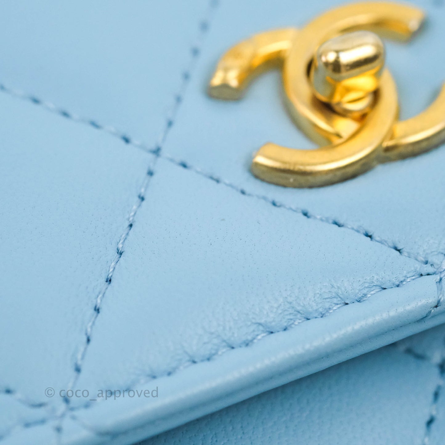 Chanel Pearl Crush Mini Clutch With Chain Blue Lambskin Aged Gold Hardware
