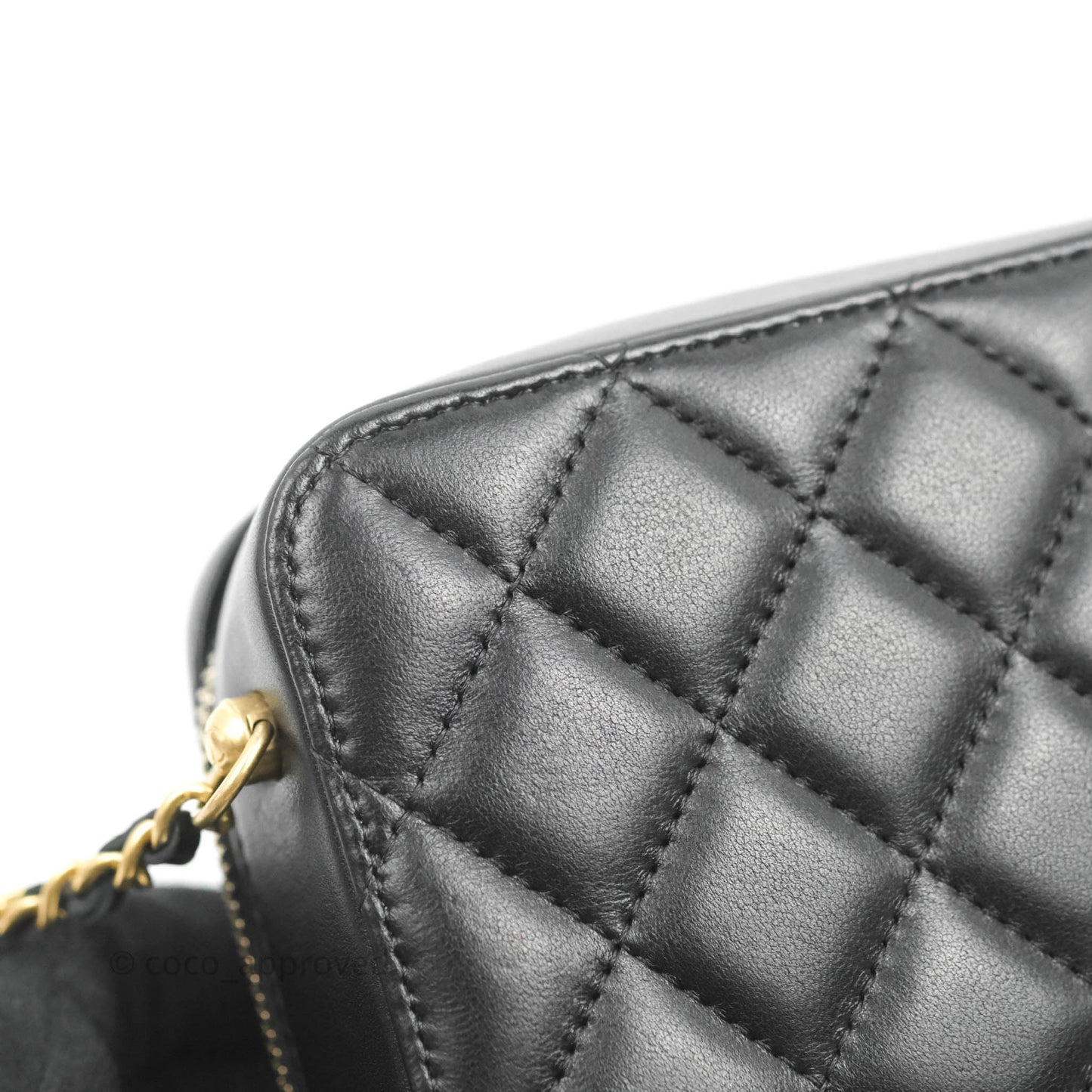 Chanel Mini Pearl Crush Quilted Camera Case Black Lambskin Aged Gold Hardware