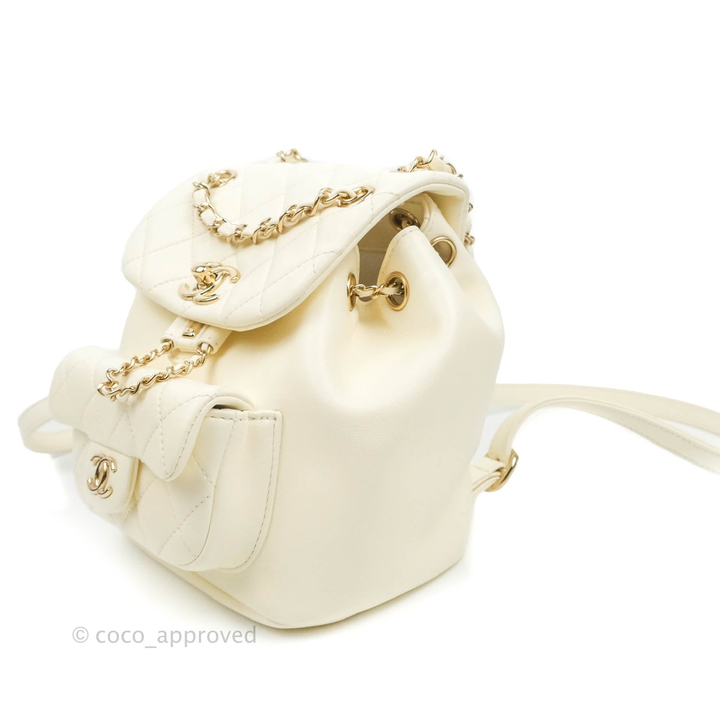 Chanel Quilted Small Duma Drawstring Backpack White Lambskin
