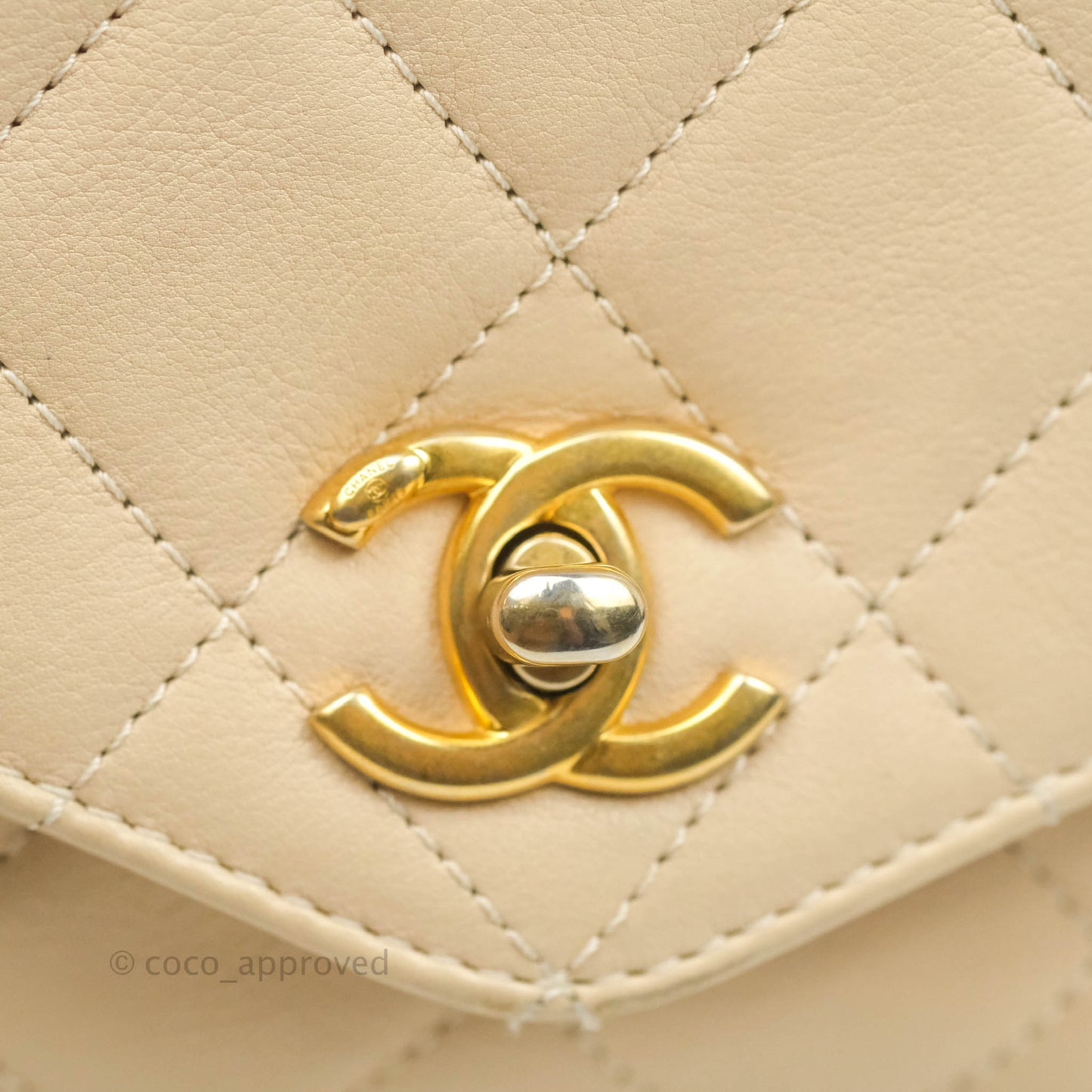 Chanel Small Gold Top Handle Bag Light Beige Lambskin Aged Gold Hardware