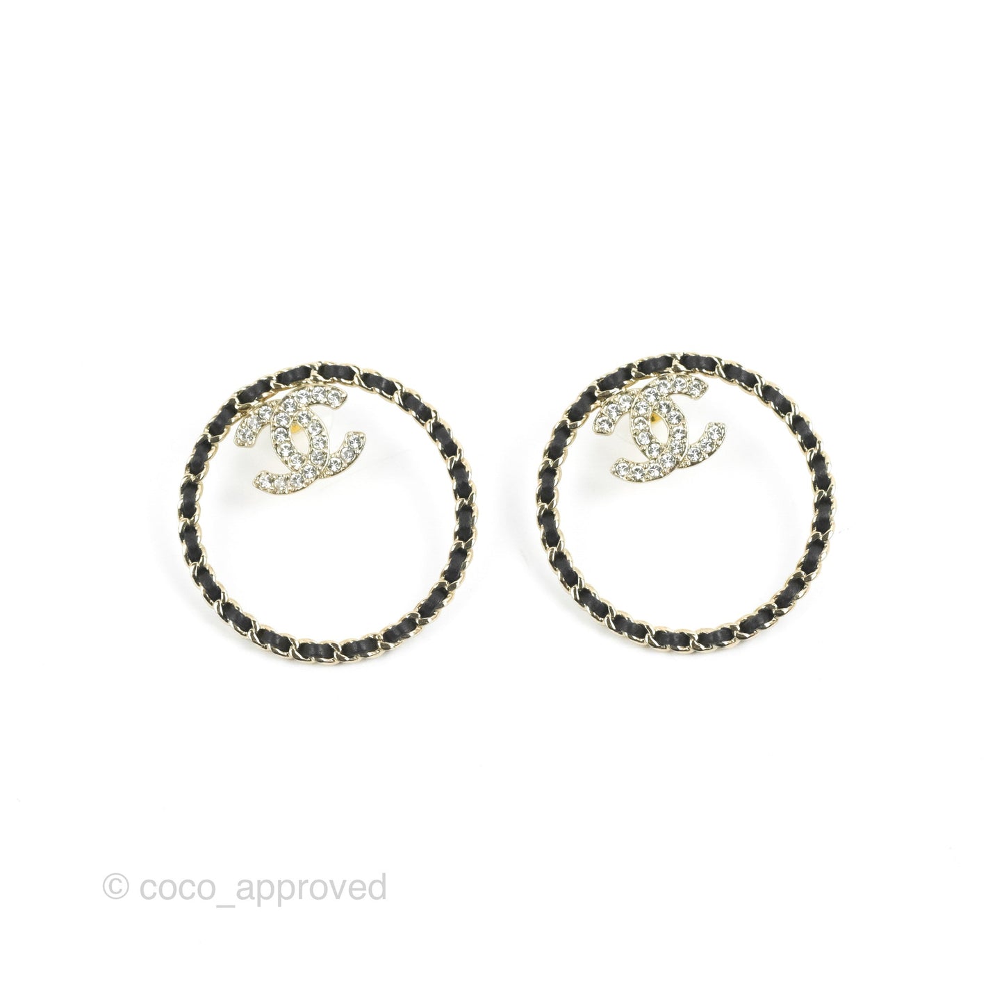 Chanel Woven Round Crystal CC Earrings Gold Tone 22B