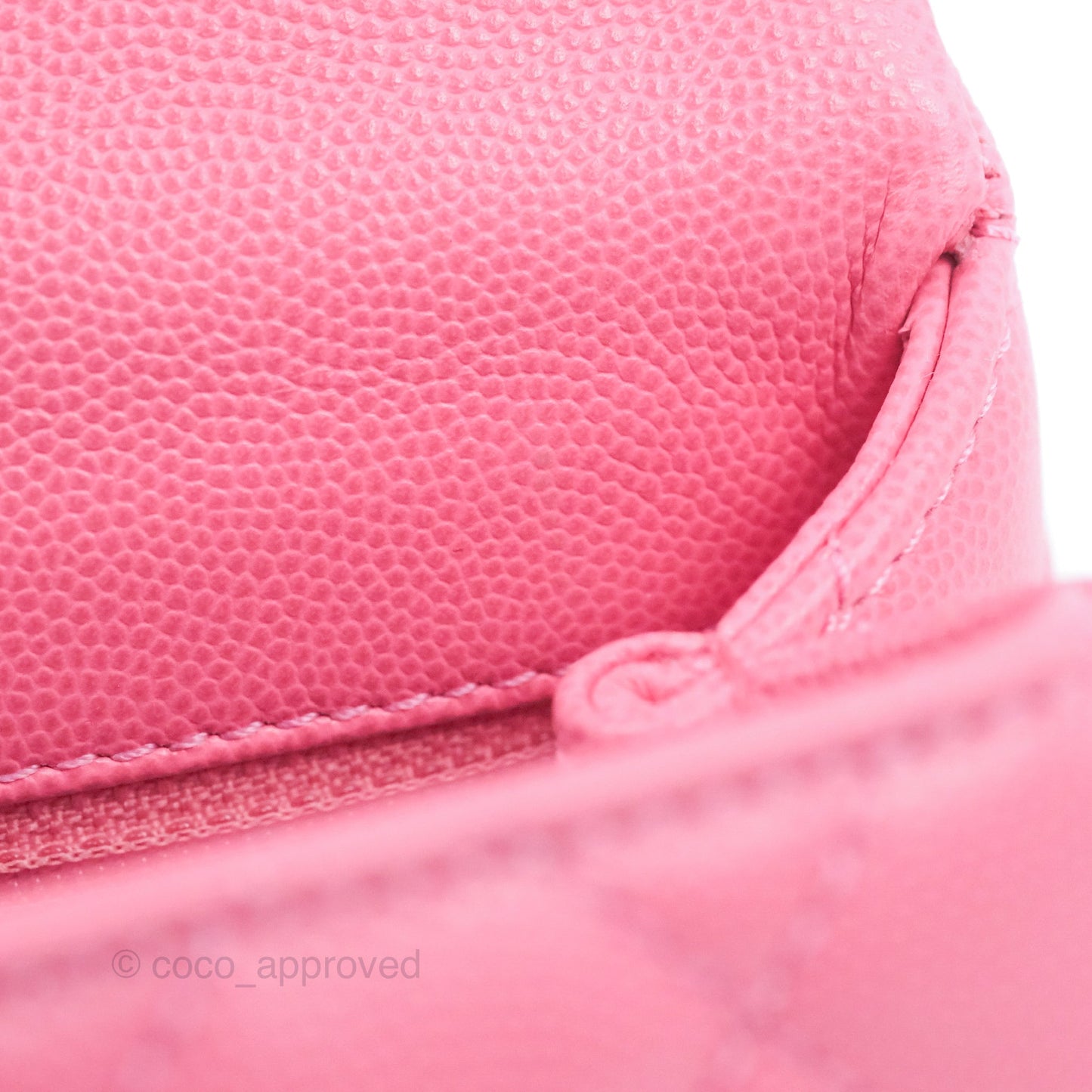 Chanel Small Coco Handle Quilted Pink Caviar Aged Gold Hardware Lizard Embossed Handle