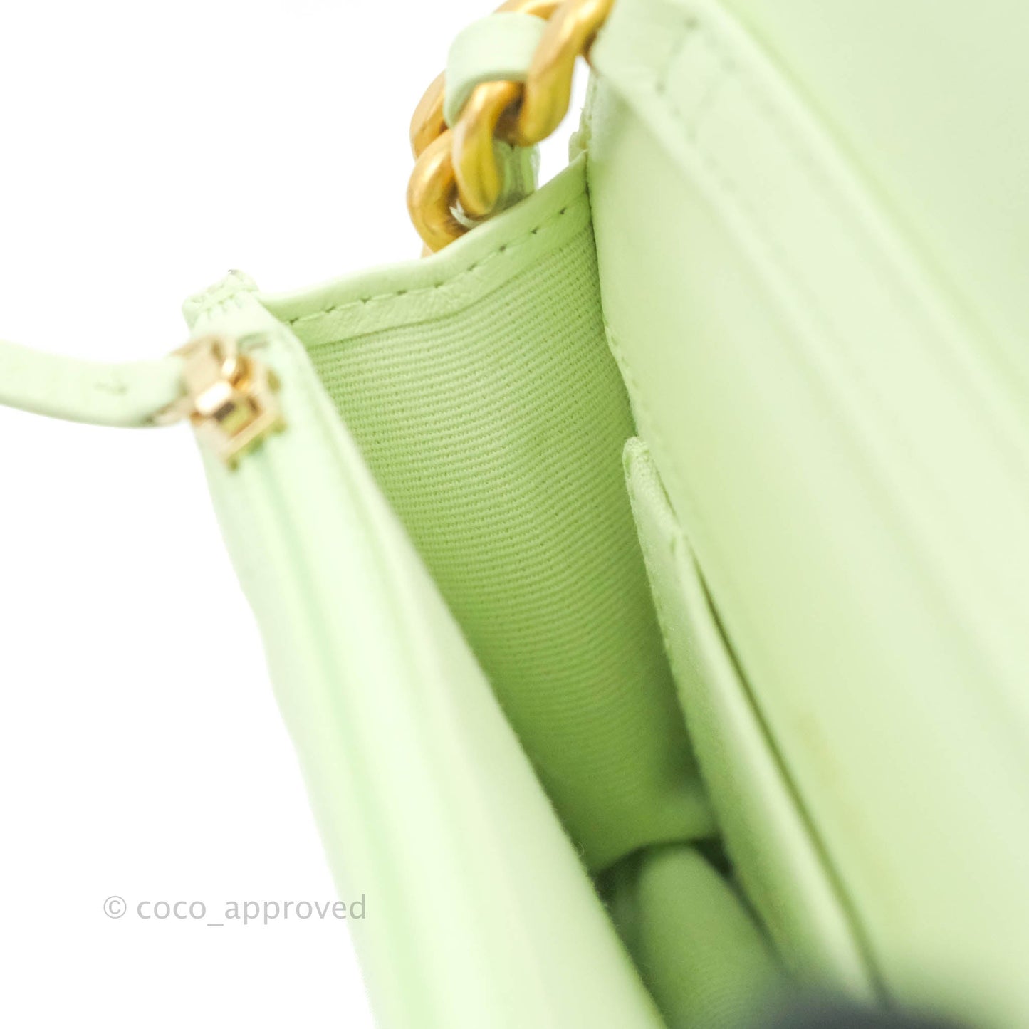 Chanel 19 Mini Clutch with Chain Light Green Lambskin Mixed Hardware 22C