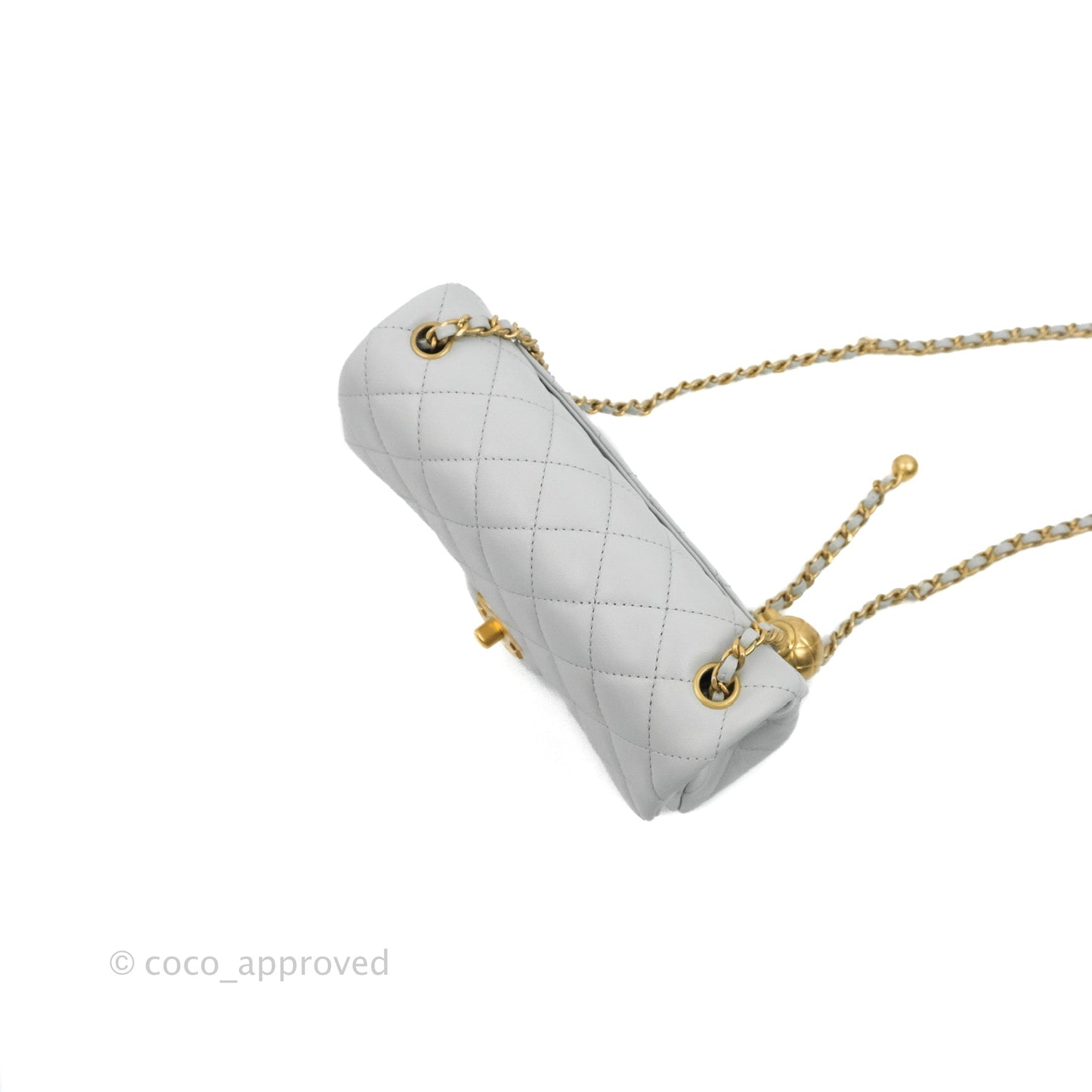 Chanel Quilted Mini Rectangular Pearl Crush Light Grey Lambskin Aged Gold Hardware