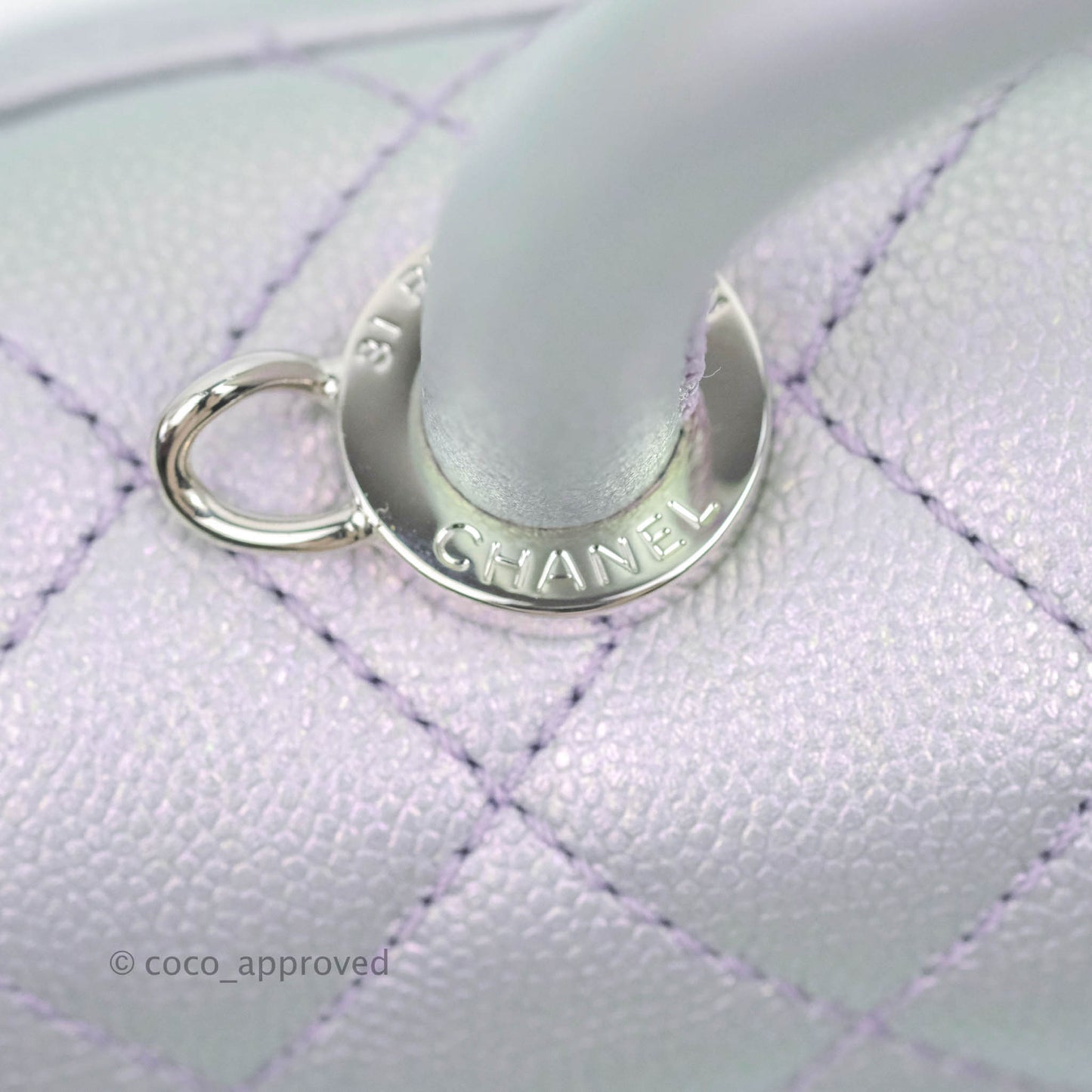 Chanel Mini Coco Handle Quilted Iridescent Lilac Caviar Rainbow Hardware