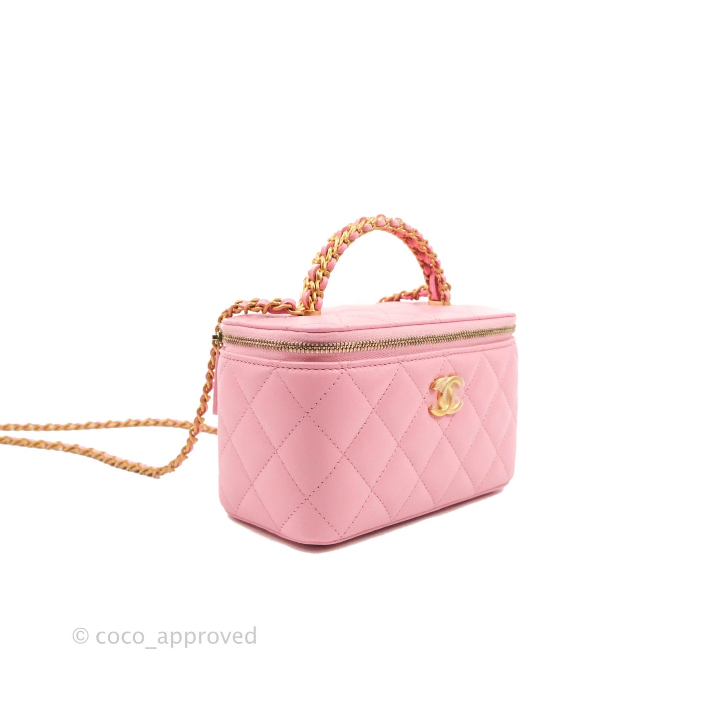 Chanel Vanity Rectangular with Top Handle Pick Me Up Pink Lambskin Aged Gold Hardware 22S