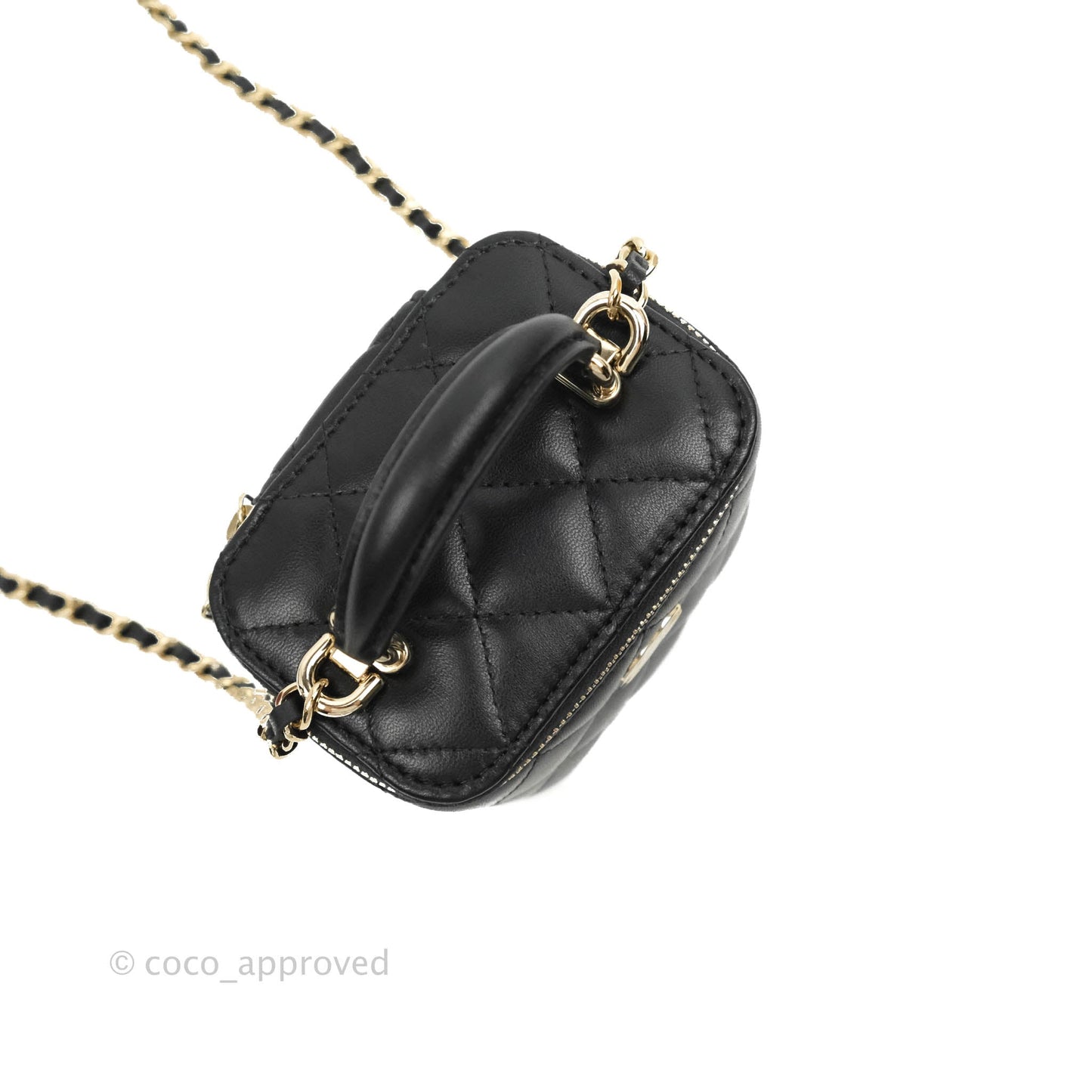 Chanel Mini Top Handle Vanity With Chain Black Lambskin Gold Hardware