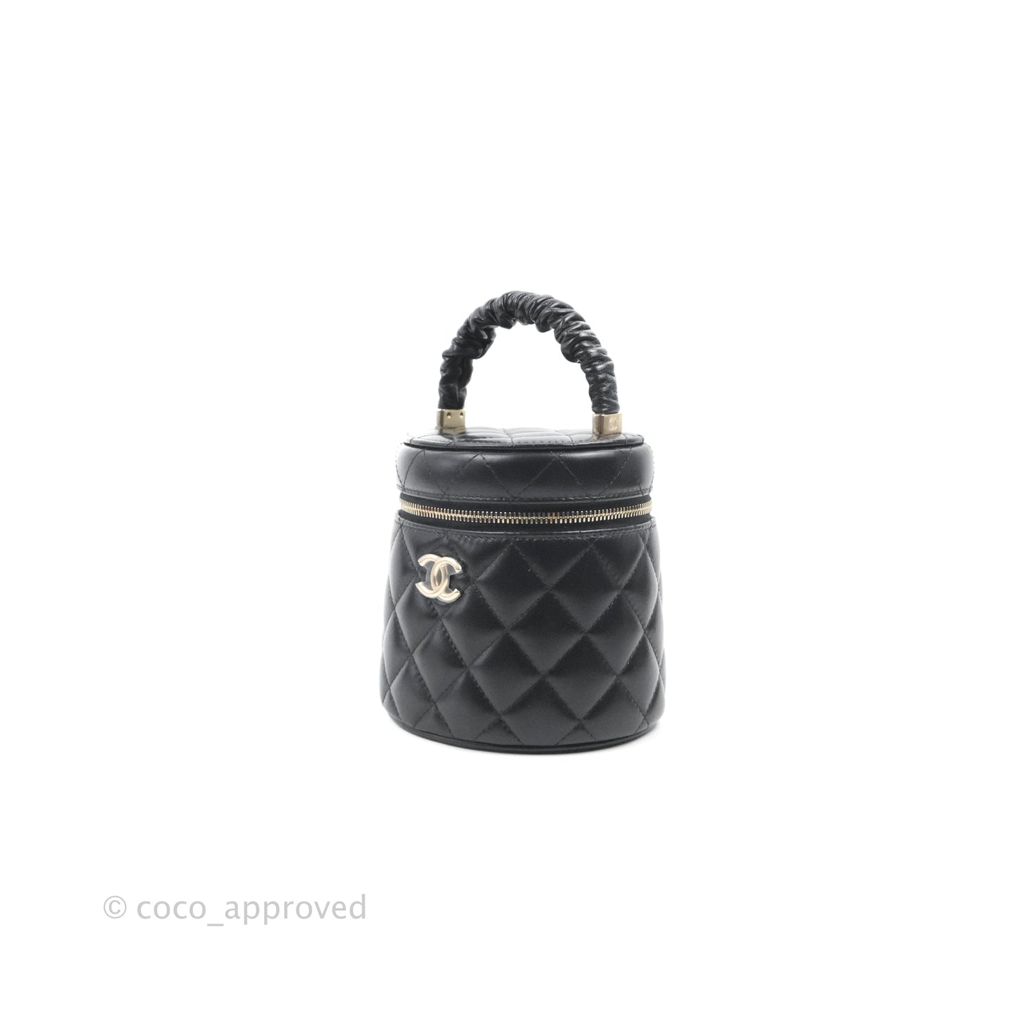 Chanel Small Top Handle Vanity Case Black Shiny Lambskin Gold Hardware 22S