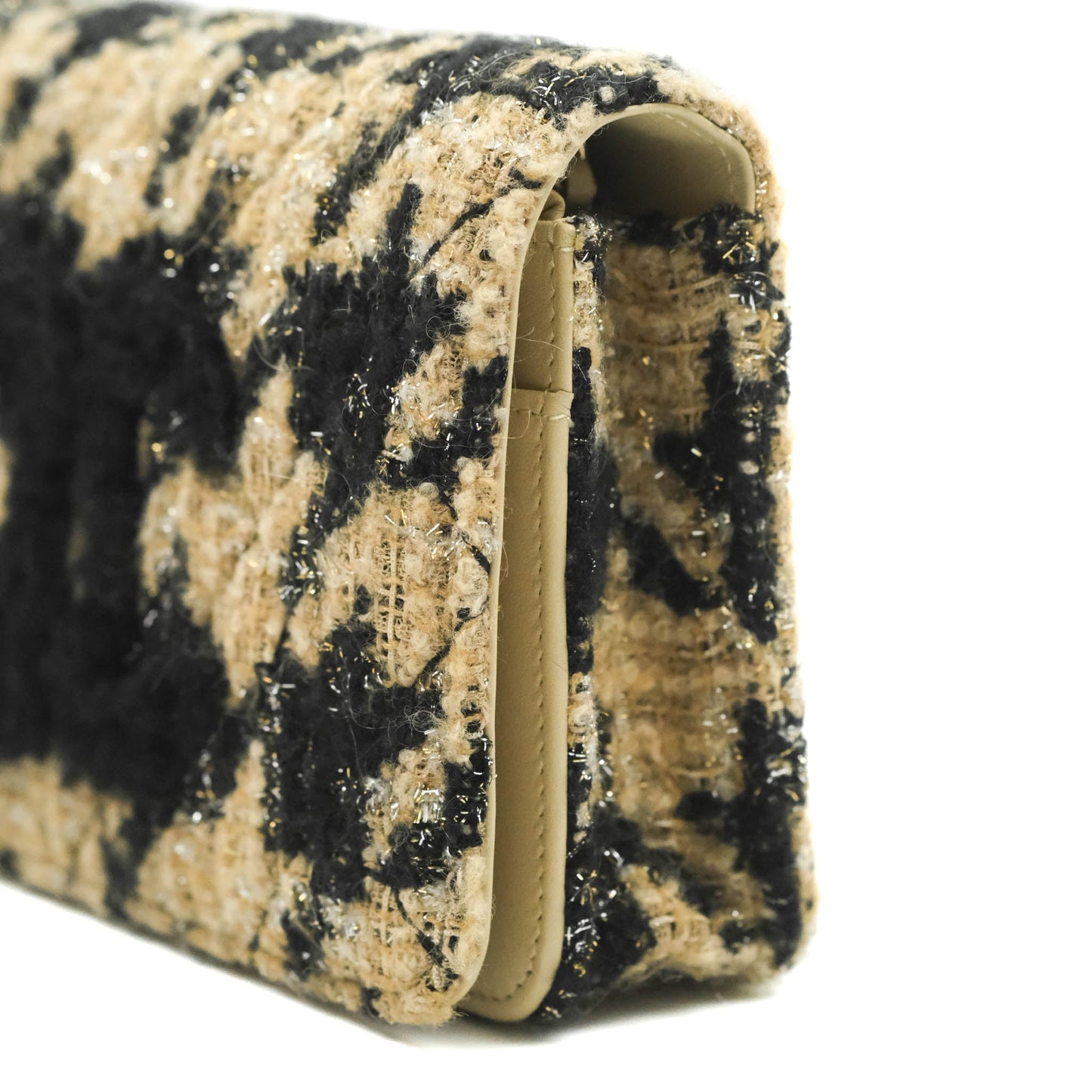 Chanel Wallet On Chain WOC Houndstooth Beige Black Tweed Gold Hardware