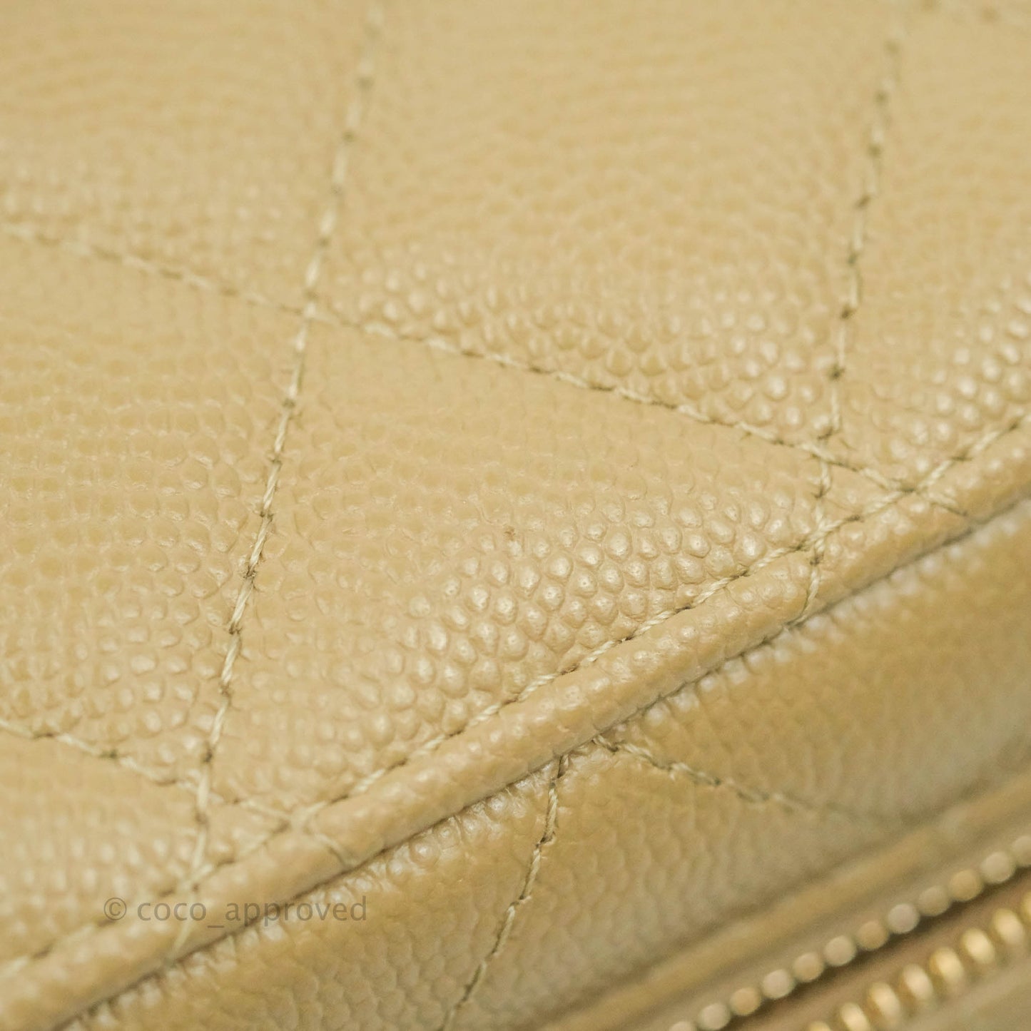 Chanel Small Quilted Top Handle Vanity Case Dark Beige Caviar Gold Hardware