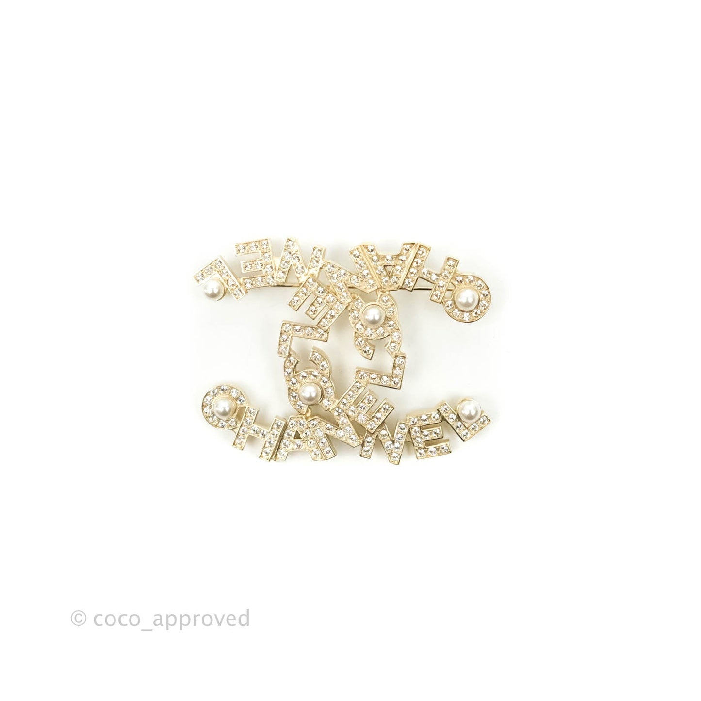Chanel CC Crystal Pearl Brooch Gold Tone 20B