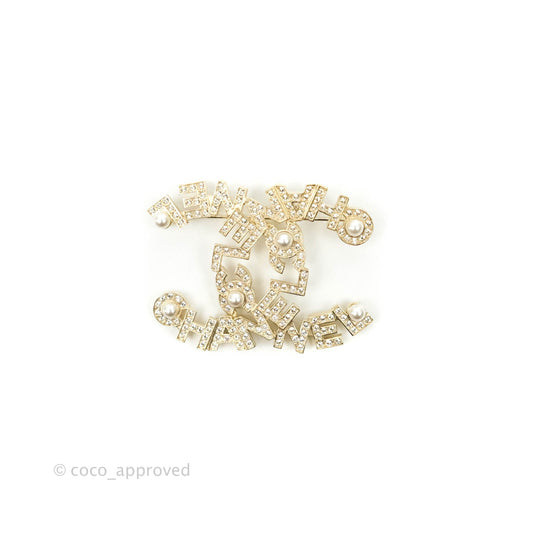 Chanel CC Crystal Pearl Brooch Gold Tone 20B