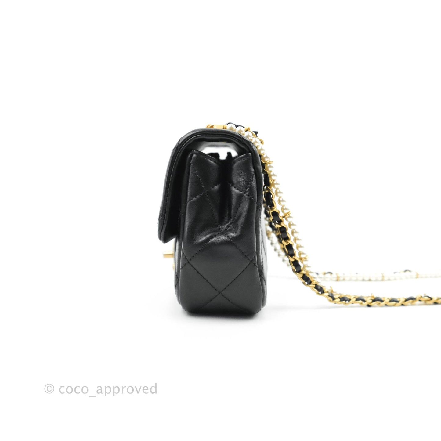 Chanel Quilted Small Crystal Pearls Flap Black Calfskin Gold Hardware 20K
