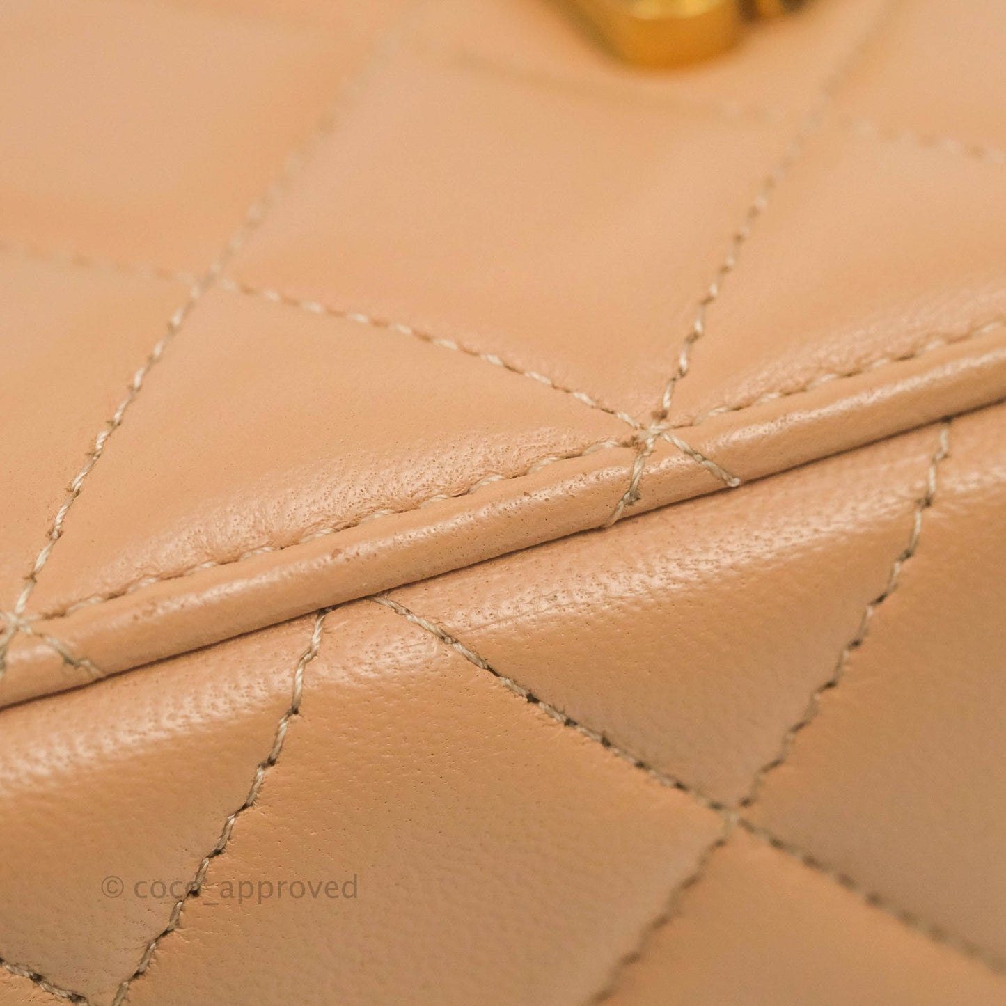 Chanel Vanity Rectangular Top Handle Beige Lambskin Aged Gold Hardware