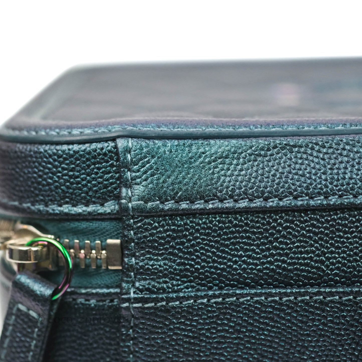 Chanel Quilted Medium CC Filigree Vanity Case Iridescent Dark Turquoise Caviar Rainbow Hardware