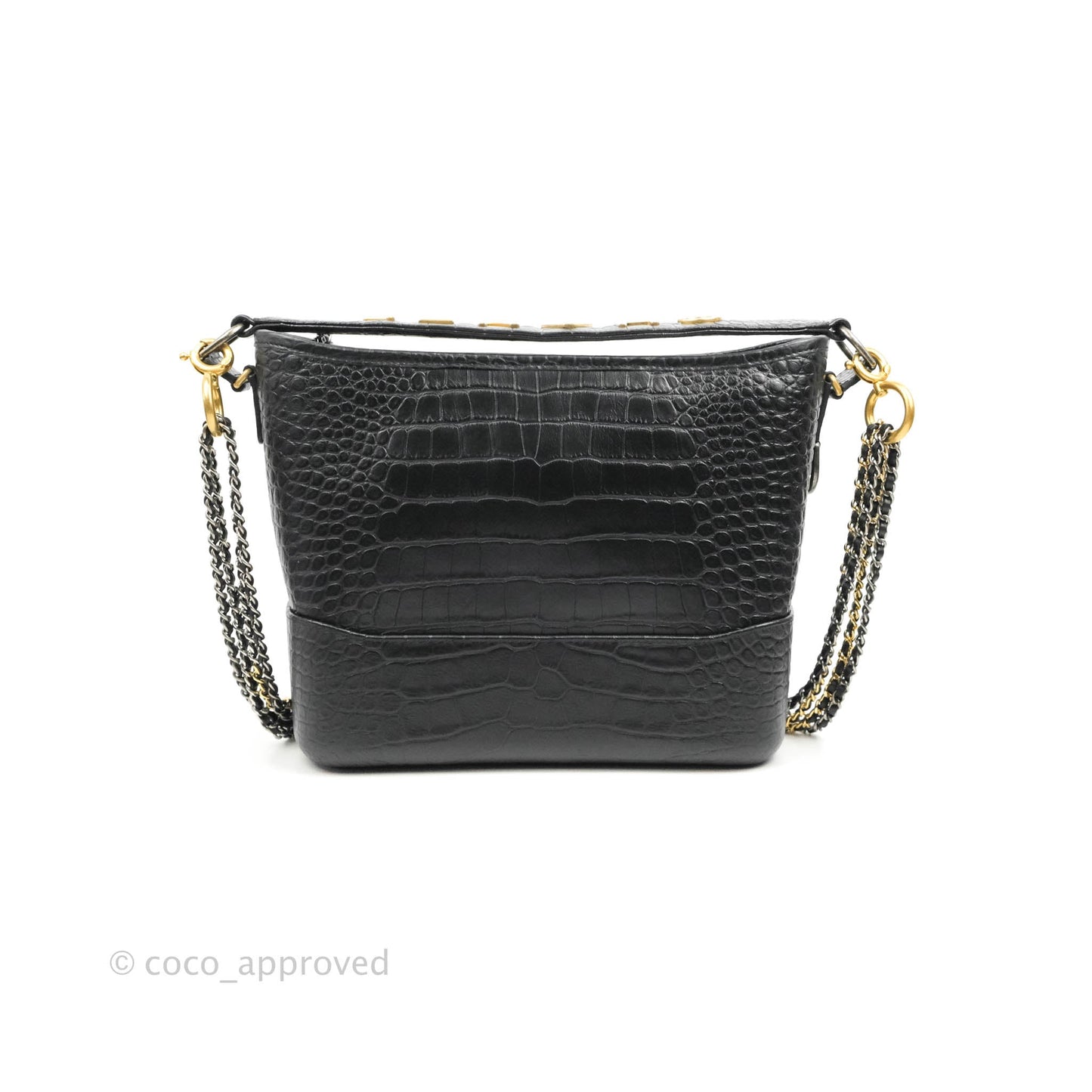 Chanel Large Gabrielle Hobo Crocodile Embossed Black Calfskin