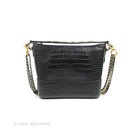 Chanel Large Gabrielle Hobo Crocodile Embossed Black Calfskin