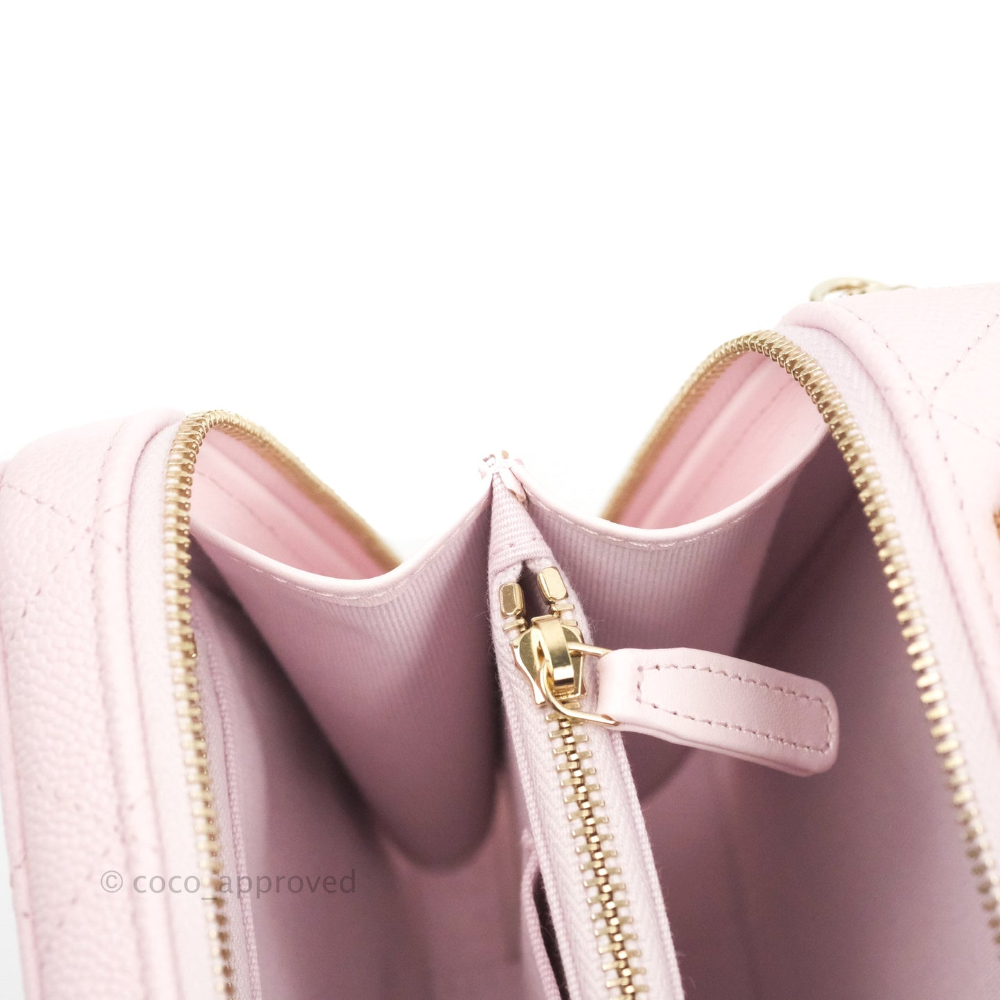 Chanel Quilted Top Handle Vanity Case Caviar Light Pink Gold Hardware