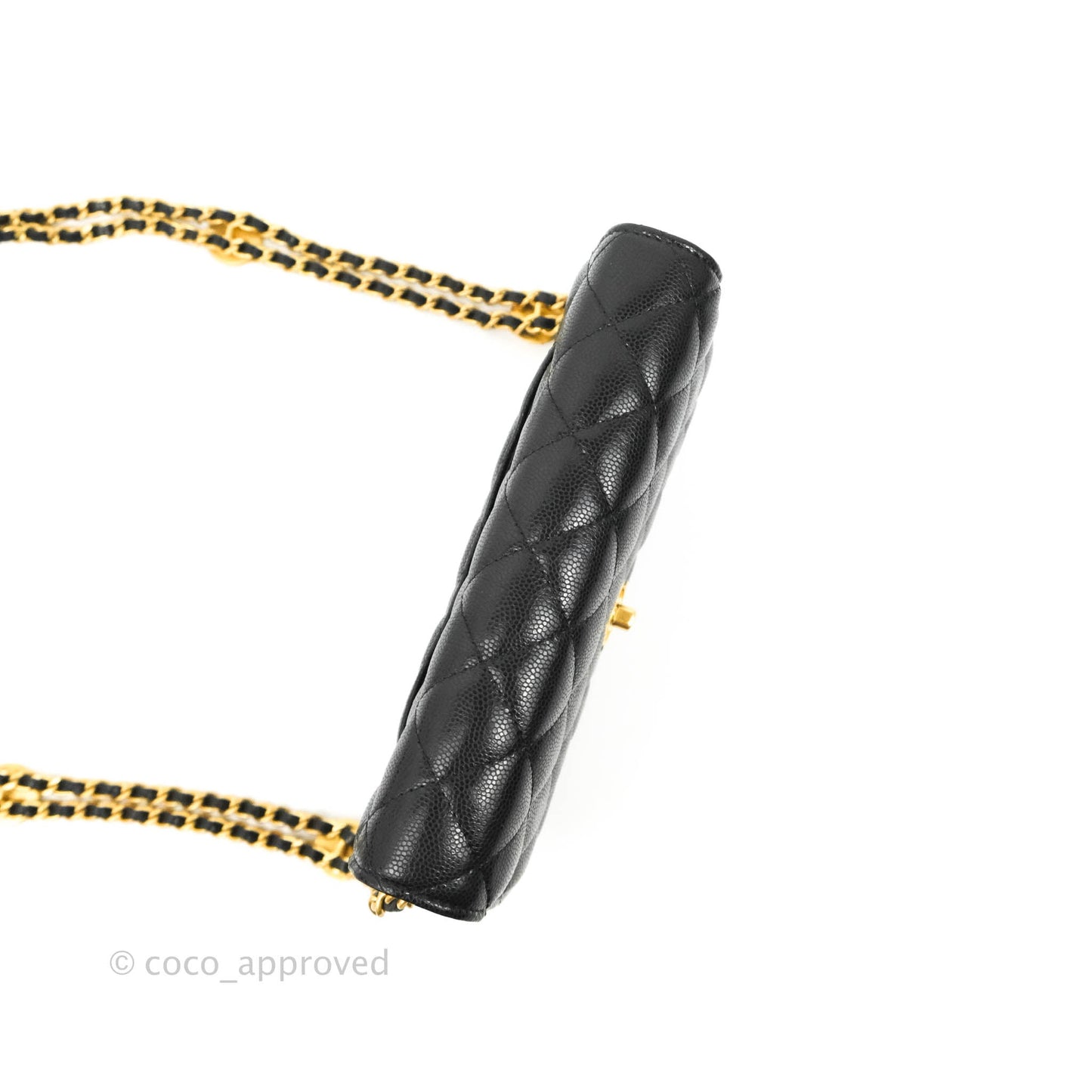 Chanel Quilted Gold CC Coin Wallet on Chain WOC Black Caviar Gold Hardware