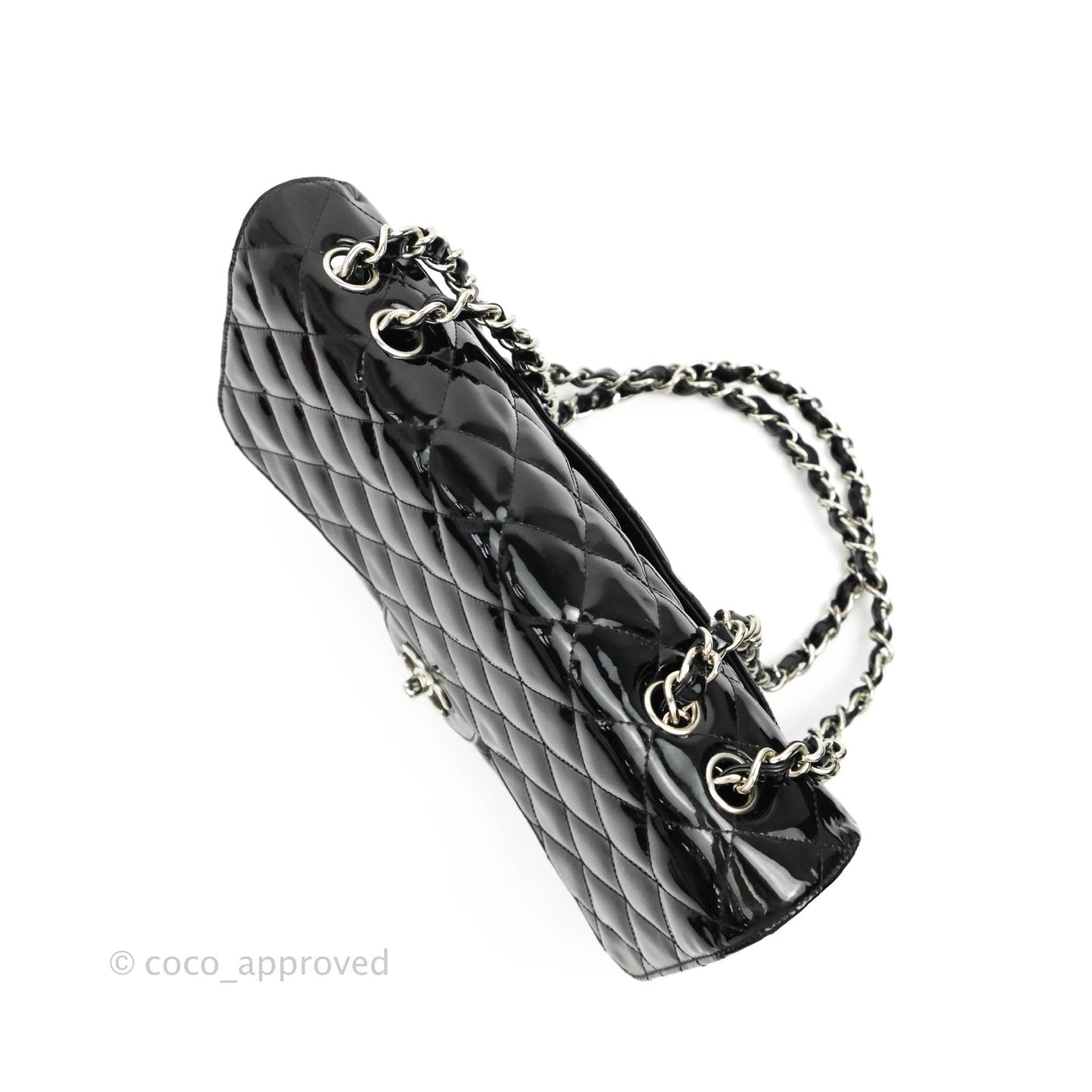 Chanel Jumbo Single Flap Black Patent Silver Hardware⁣⁣