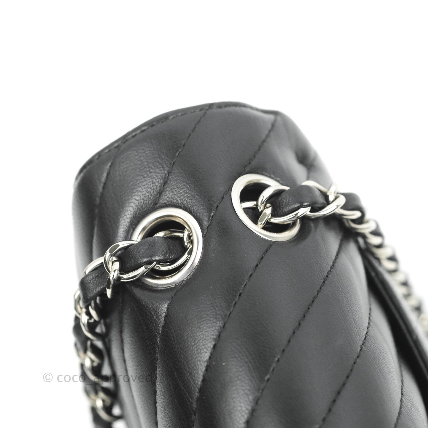 Chanel Classic Chevron S/M Small Double Flap Black Lambskin Silver Hardware