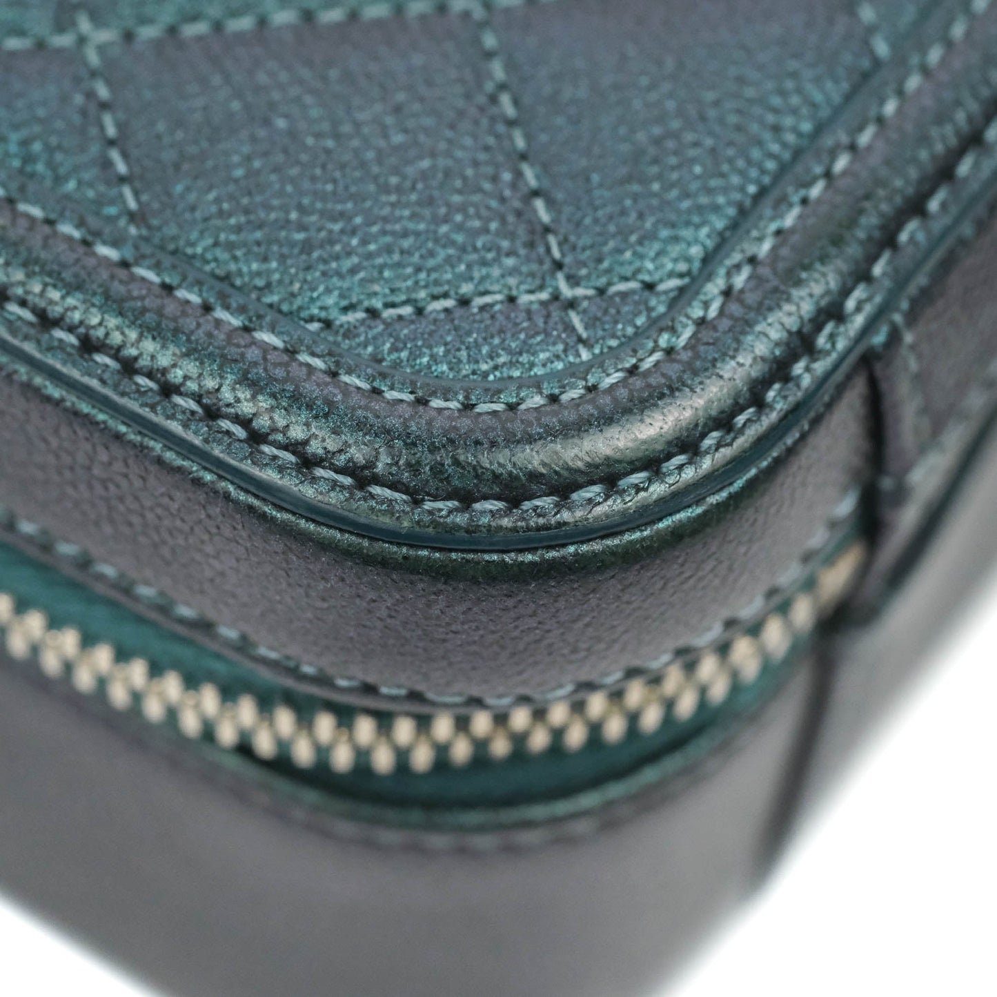 Chanel Quilted Medium CC Filigree Vanity Case Iridescent Dark Turquoise Caviar Rainbow Hardware