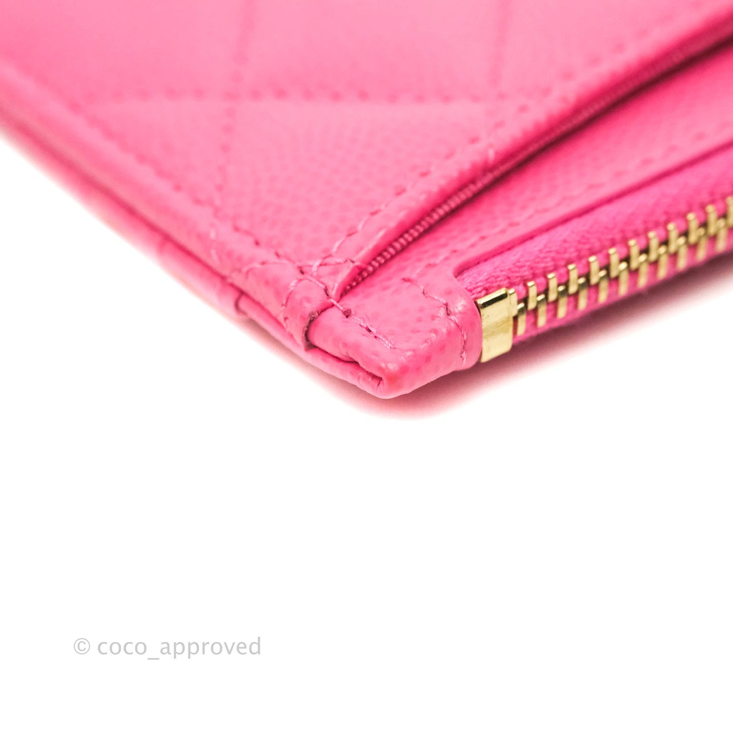 Chanel Quilted CC Zipped Card Holder Pink Caviar Gold Hardware