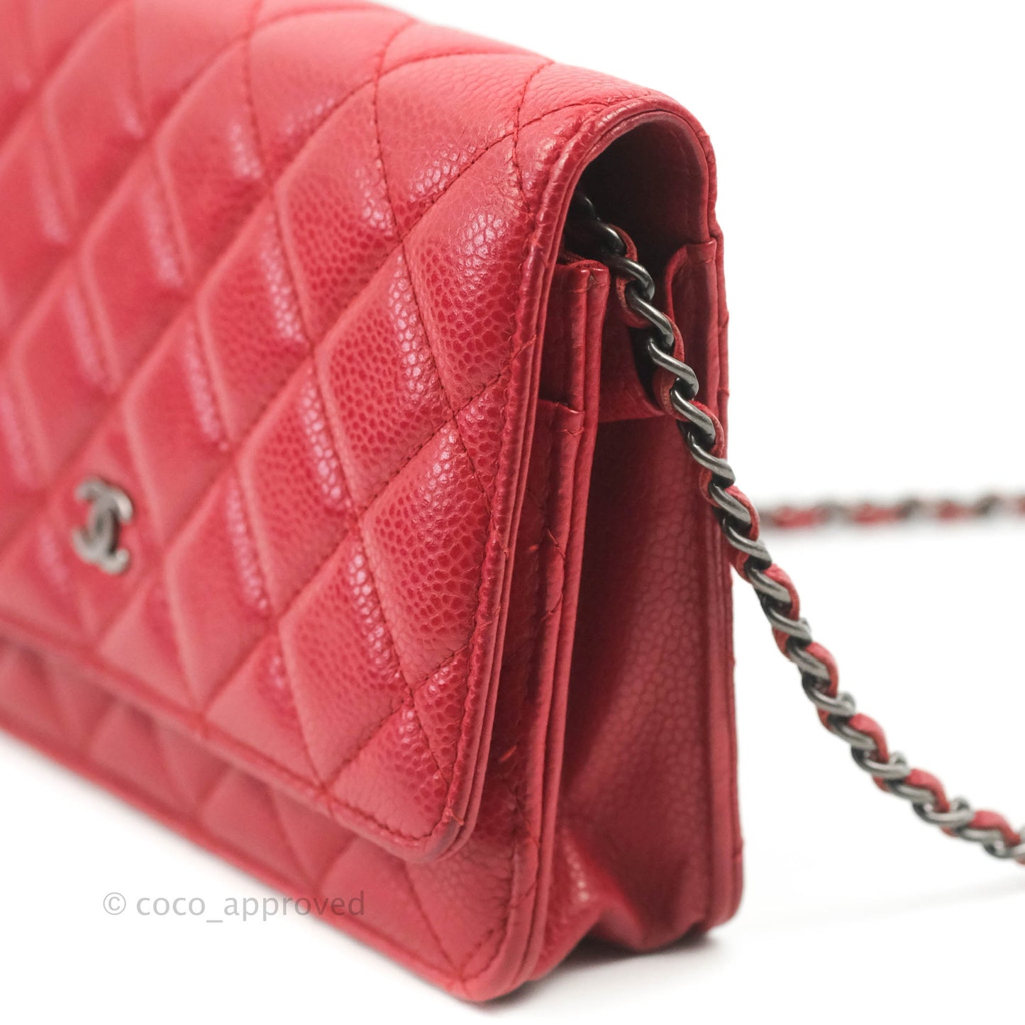 Chanel Quilted Classic Wallet on Chain WOC Red Caviar Ruthenium Hardware