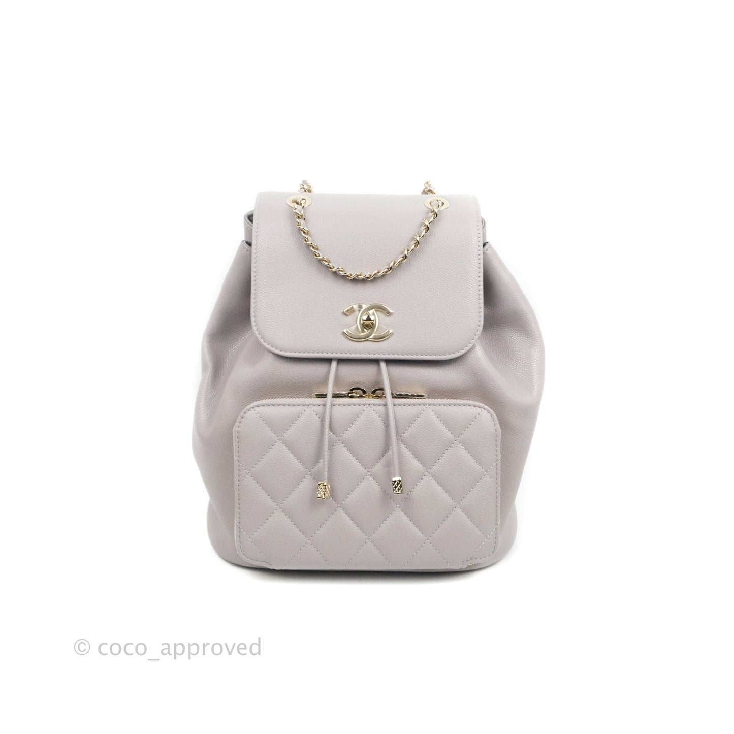 Chanel Quilted Business Affinity Backpack Grey Caviar Gold Hardware
