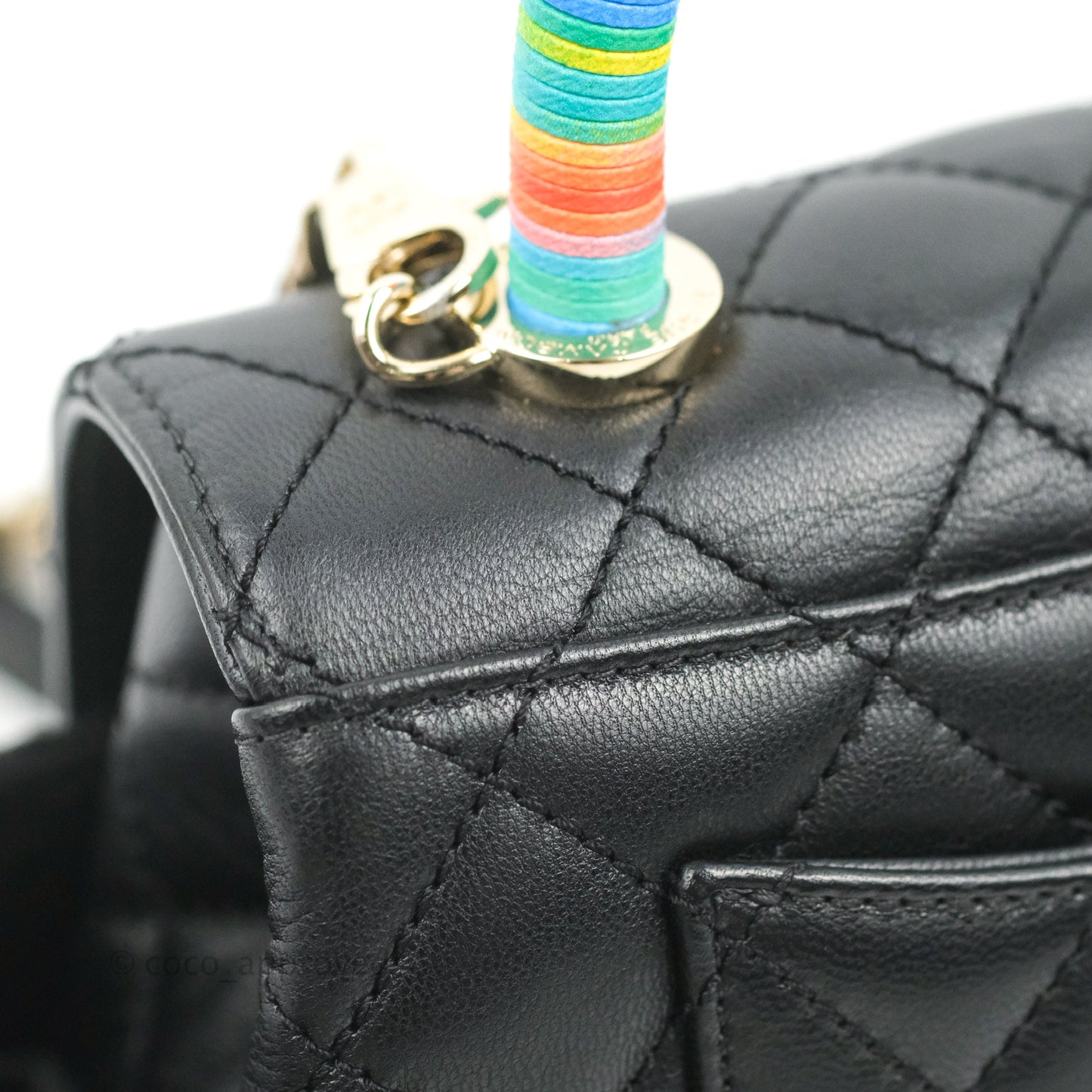 Chanel Quilted Mini Rainbow Coco Handle Bag Lambskin Black Gold Hardware