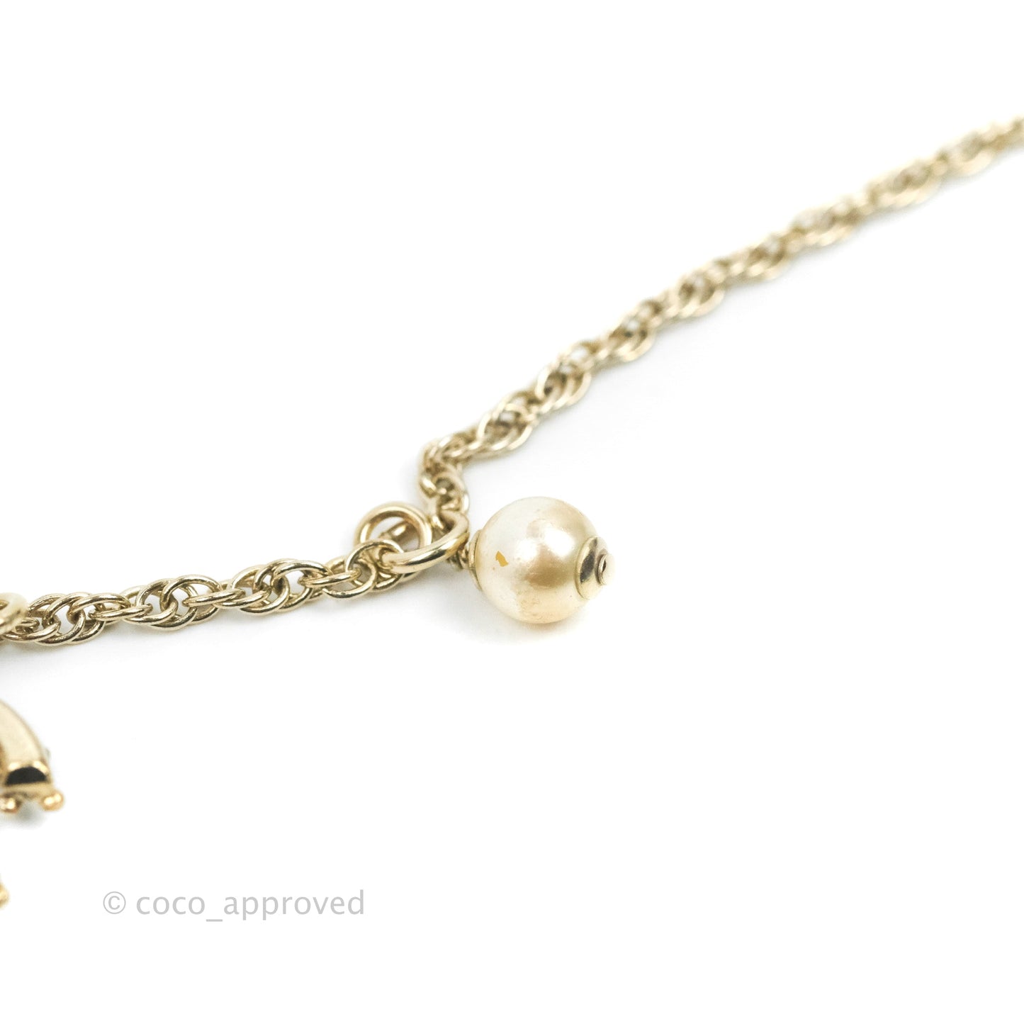 Chanel CC Crystal Pearl Bracelet Gold Tone 19C