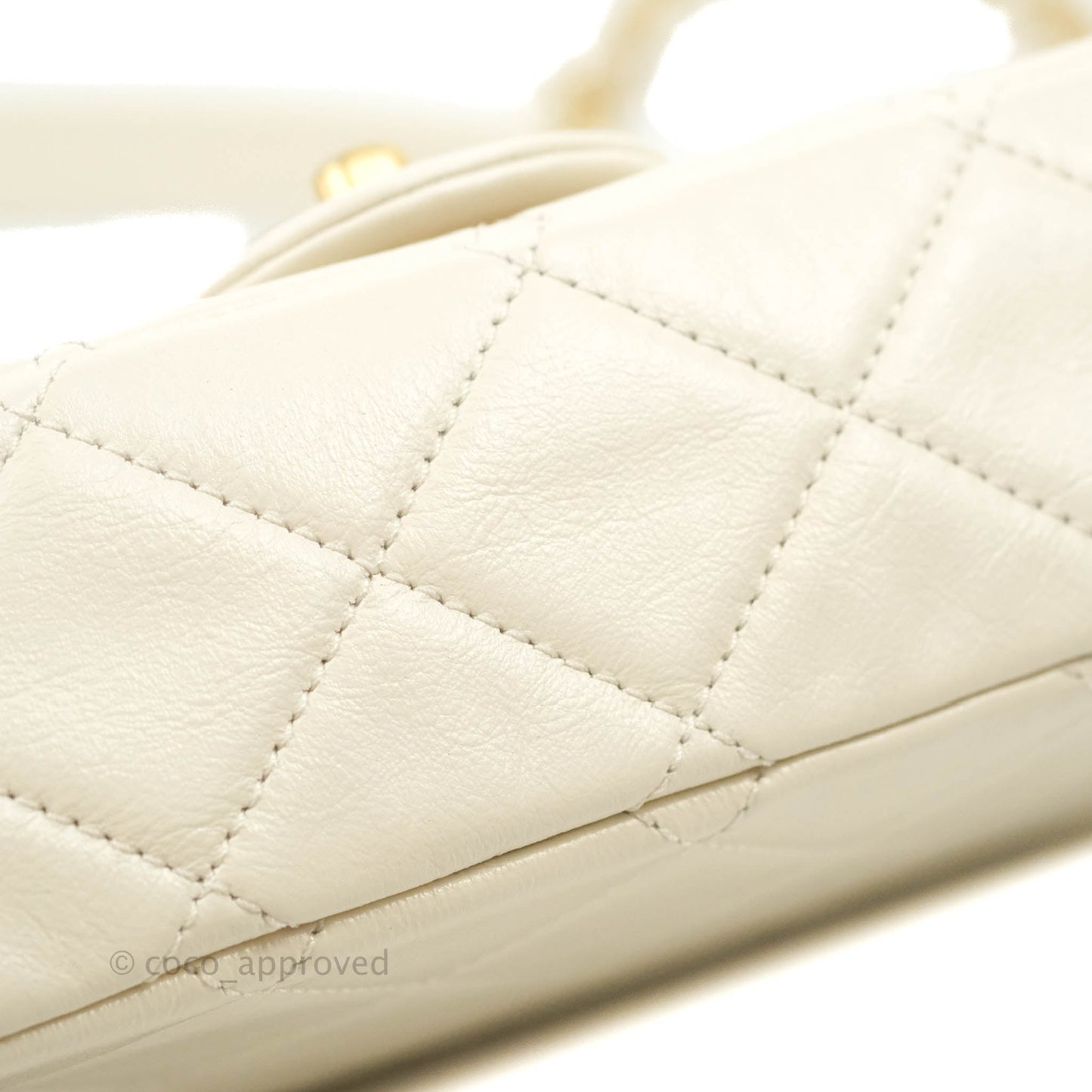 Chanel Mini Rectangular Crystal Pearls Chain Flap White Calfskin Aged Gold Hardware