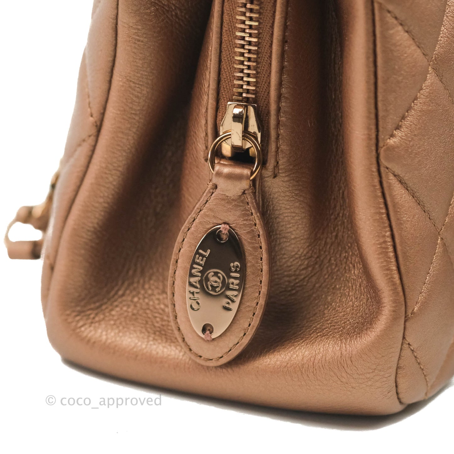 Chanel Iridescent Goatskin Quilted Small CC Eyelet Tote Copper Rose Gold