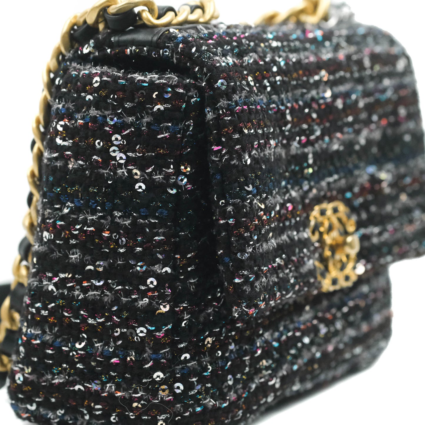 Chanel 19 Tweed Sequin Quilted Flap Black Multicolor