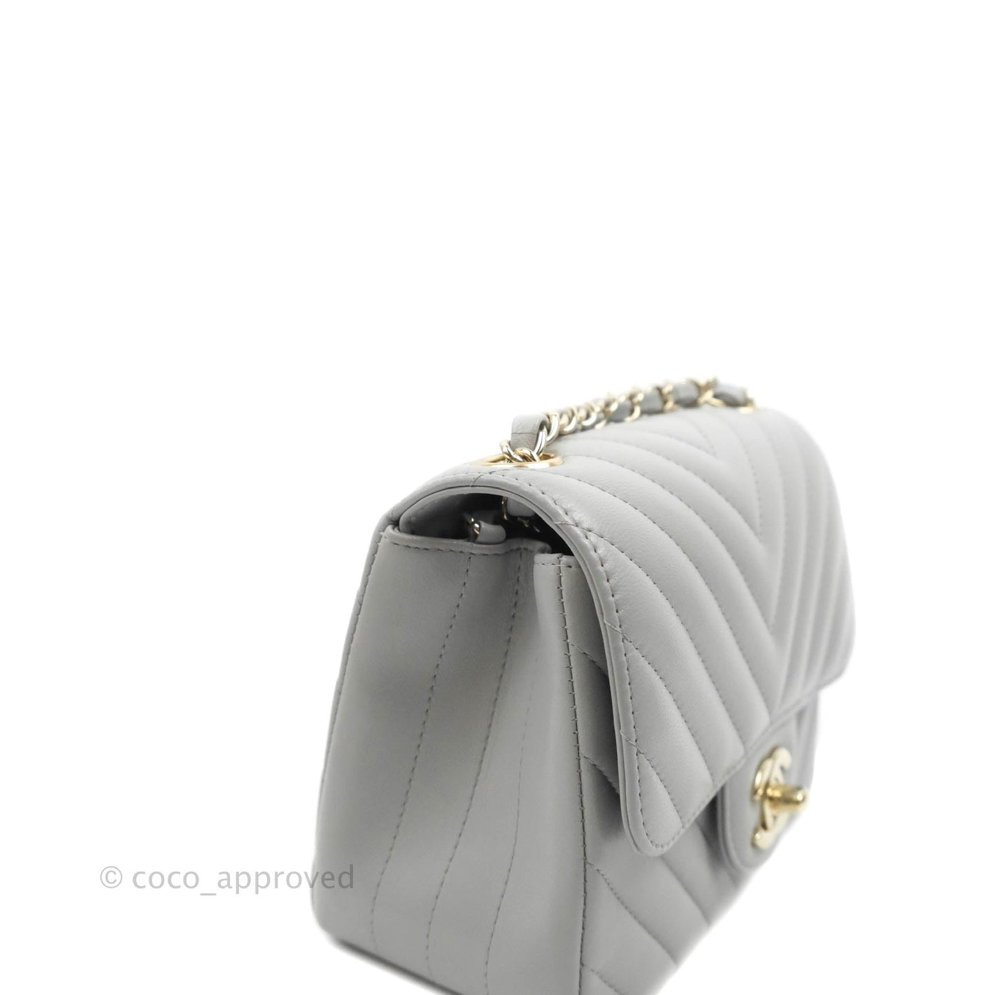 Chanel Mini Square Chevron Grey Lambskin Gold Hardware