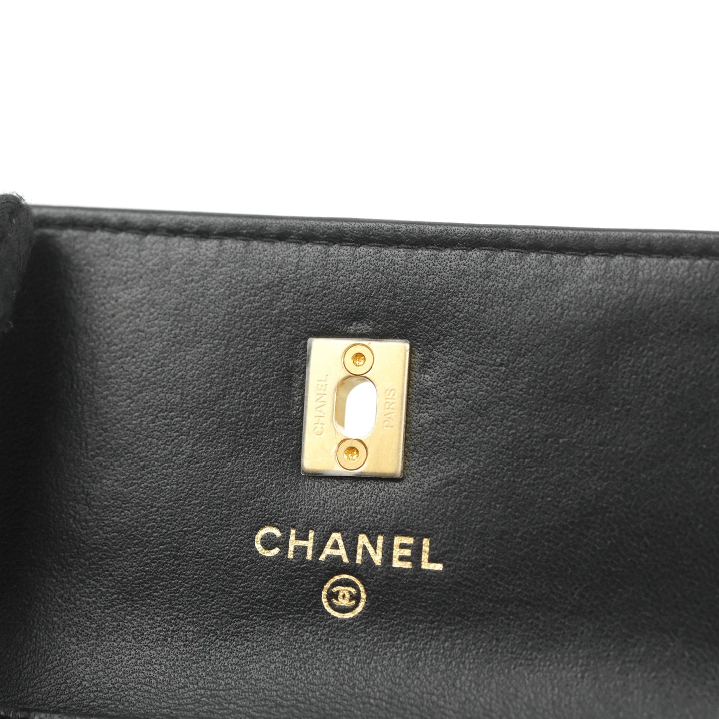 Chanel Pearl Crush Mini Clutch With Chain Black Lambskin Aged Gold Hardware