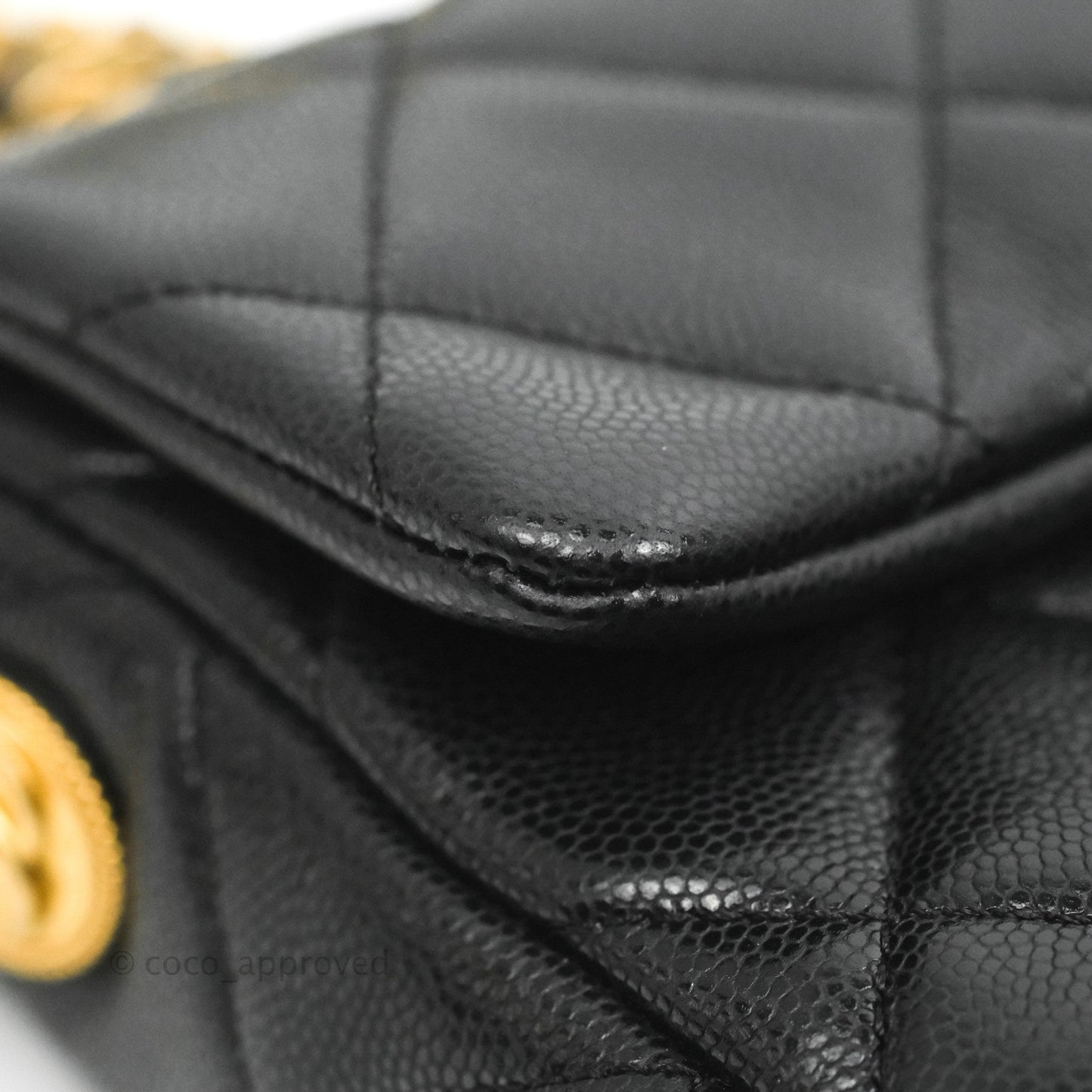 Chanel Mini Flap with Coin Charm Black Caviar Aged Gold Hardware 22A