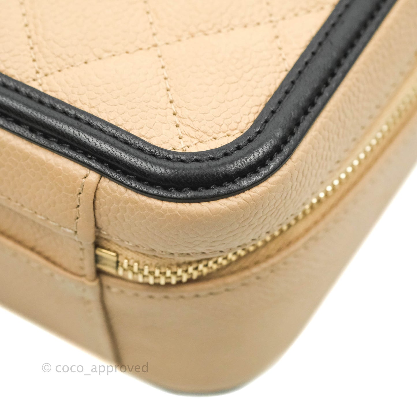 Chanel Quilted Medium CC Filigree Vanity Case Beige Caviar Gold Hardware